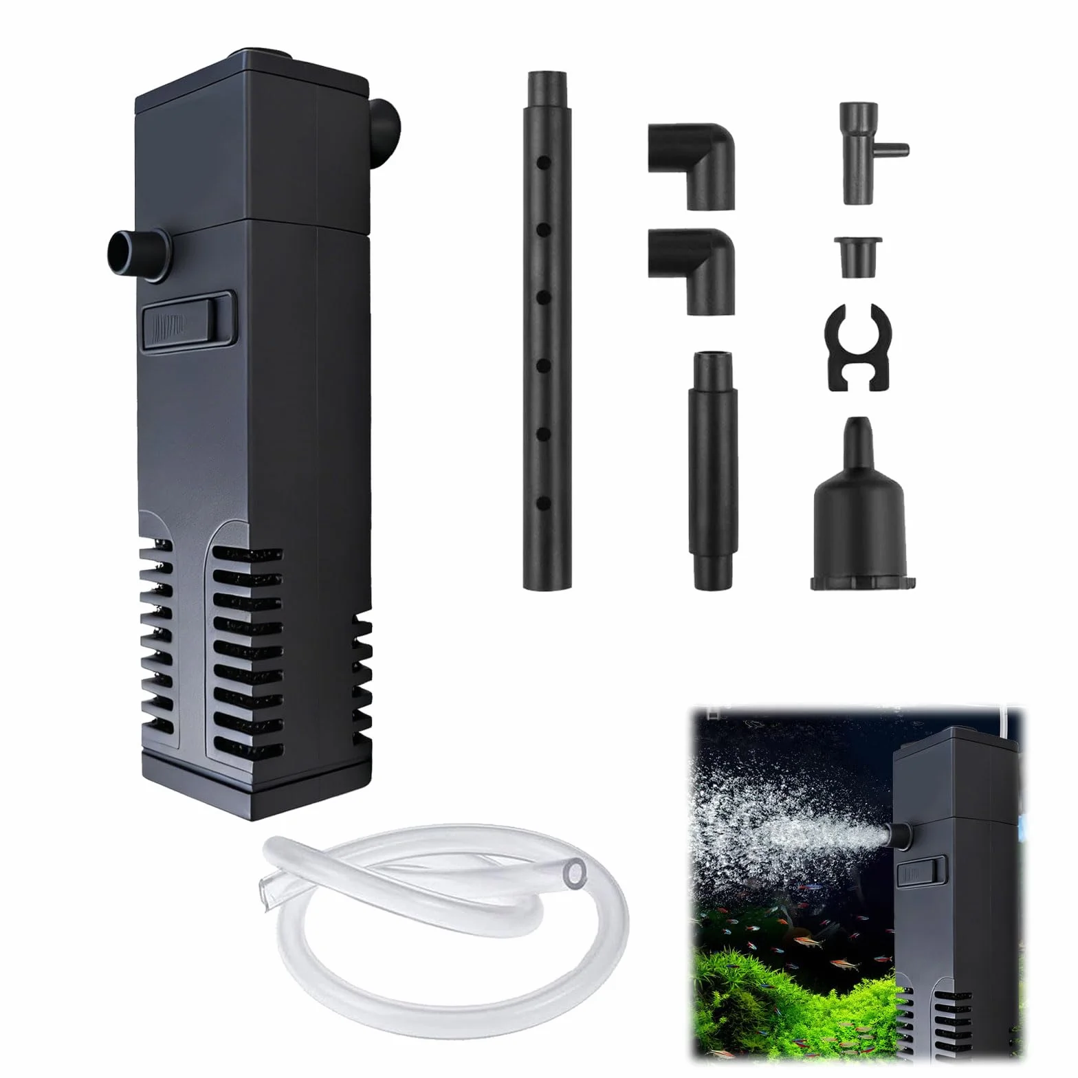 Filtre Intérieur pour Aquarium 20-40L 3 en 1 Pompe Double Filtration Silencieux Eau Douce Salée