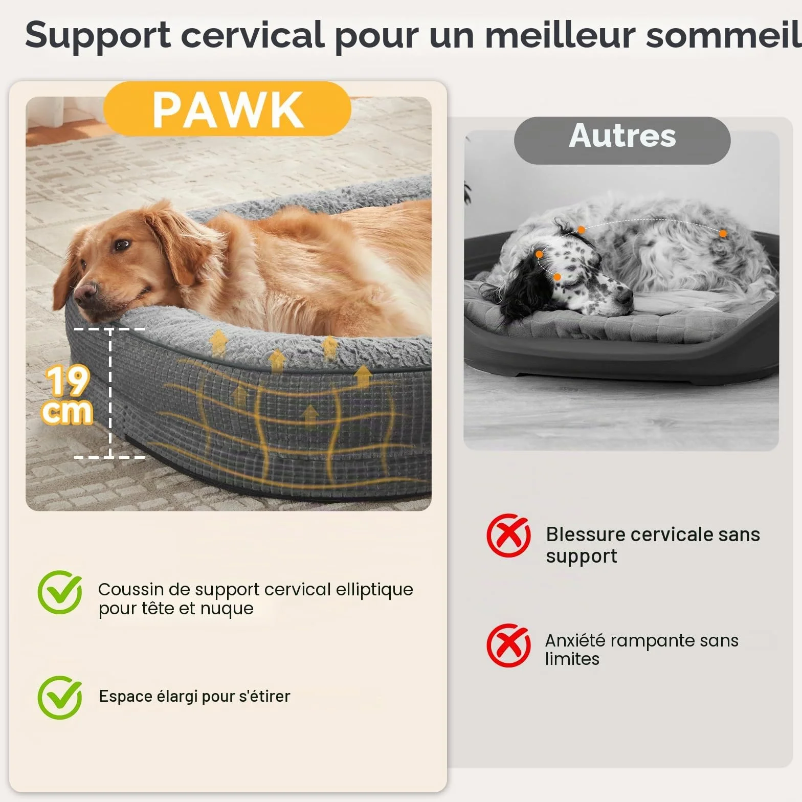 Lit pour Chien Orthopedique et Dehoussable, Coussin Memoire de Forme Canapé Chiens Imperméable, 89x63x18 cm