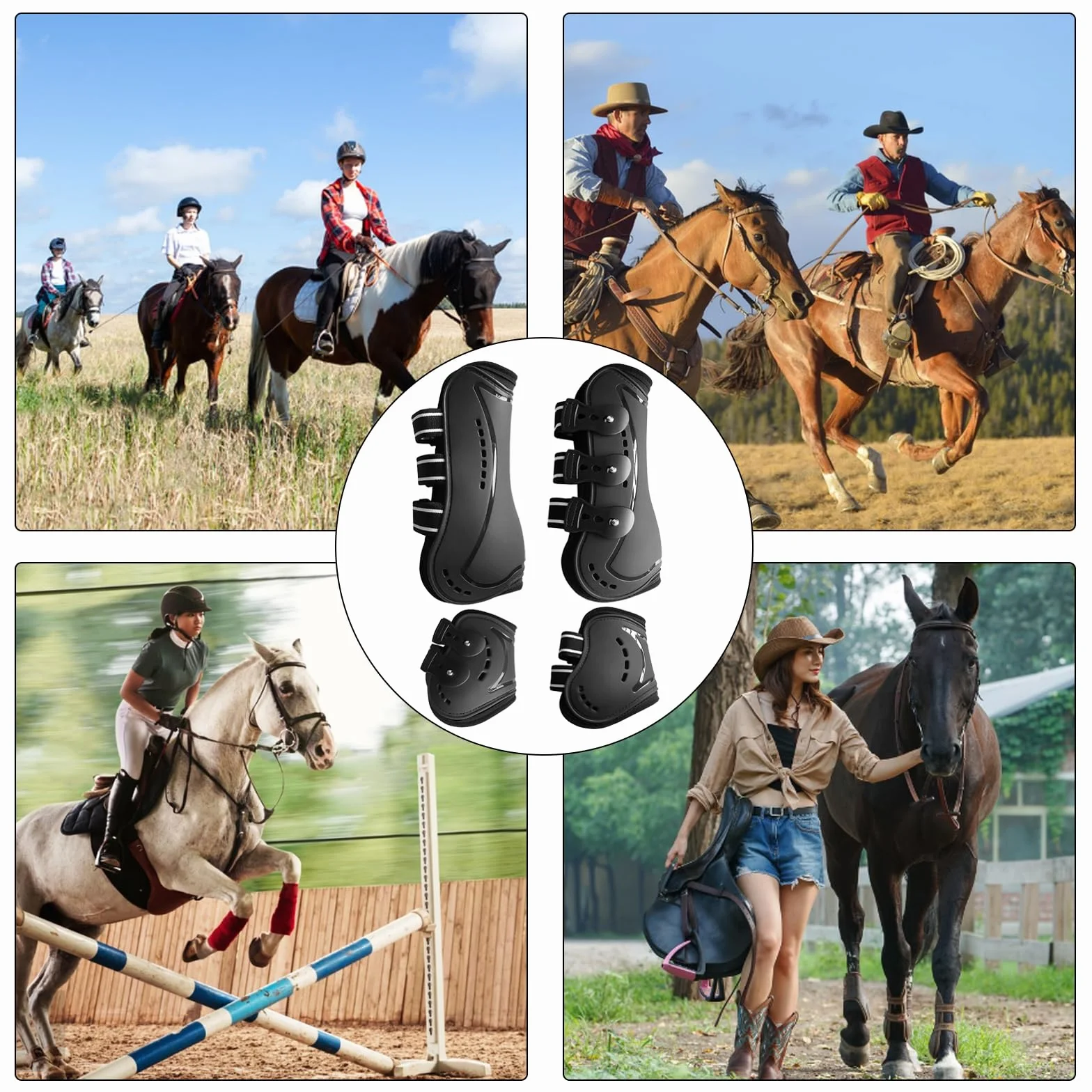 Guêtres de Tendon de Cheval Lot de 4, Néoprène PU, Sport Équestre, Bottes de Saut Avant