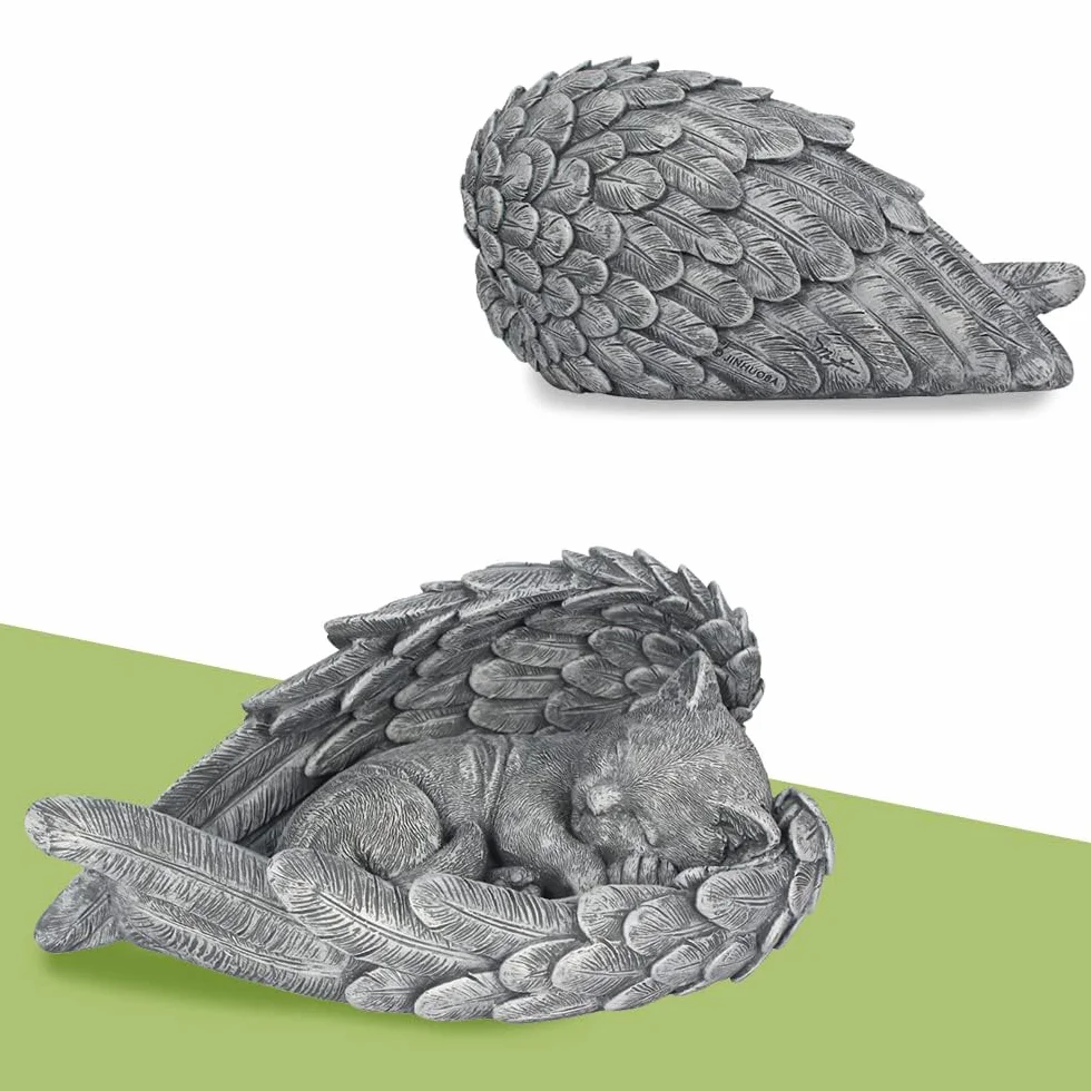 Statue Chat Jardin Exterieur en Pierre Tombale Commémorative pour Animaux de Compagnie