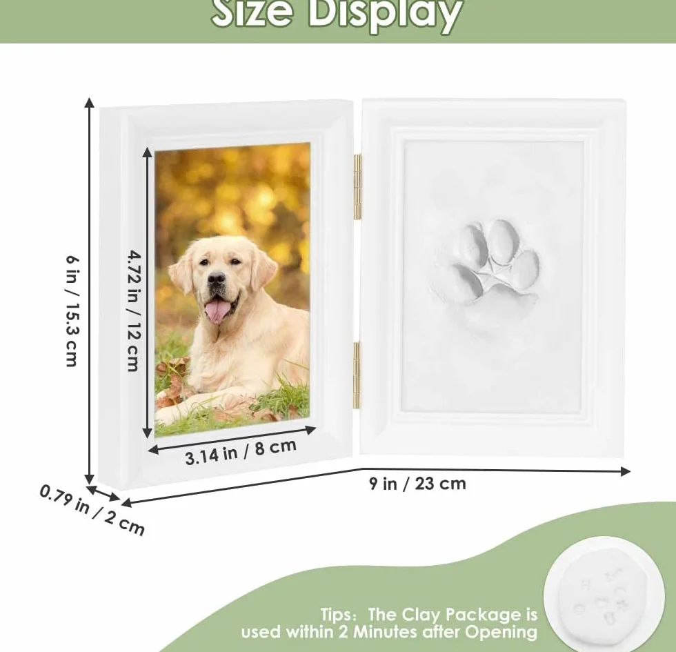 Cadre Photo Empreinte Chien Chat Kit Moulage Impression Animaux 8 x 12 cm Bois