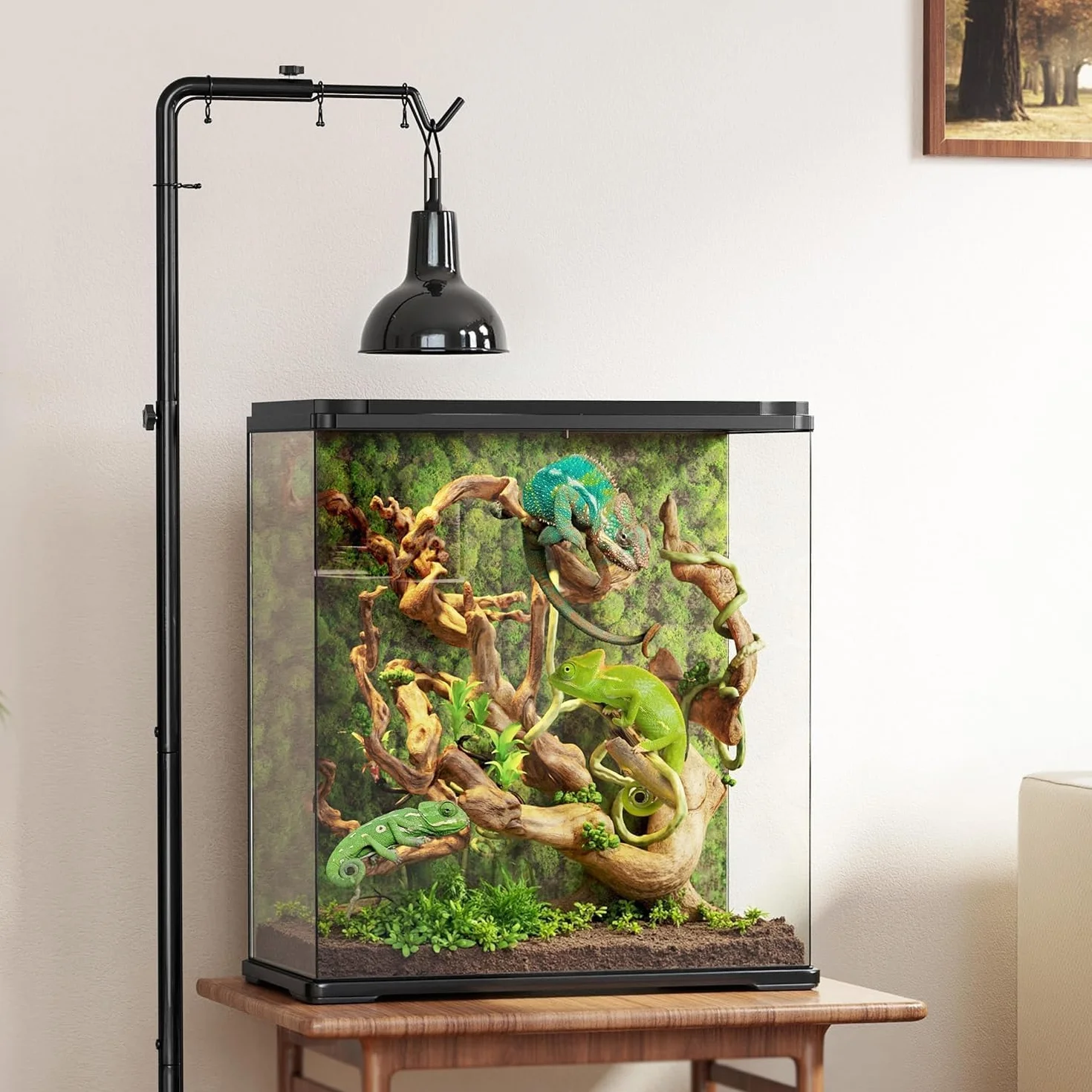 Josmimic Support réglable pour lampe chauffante reptiles 53–157 cm métallique socle lourd