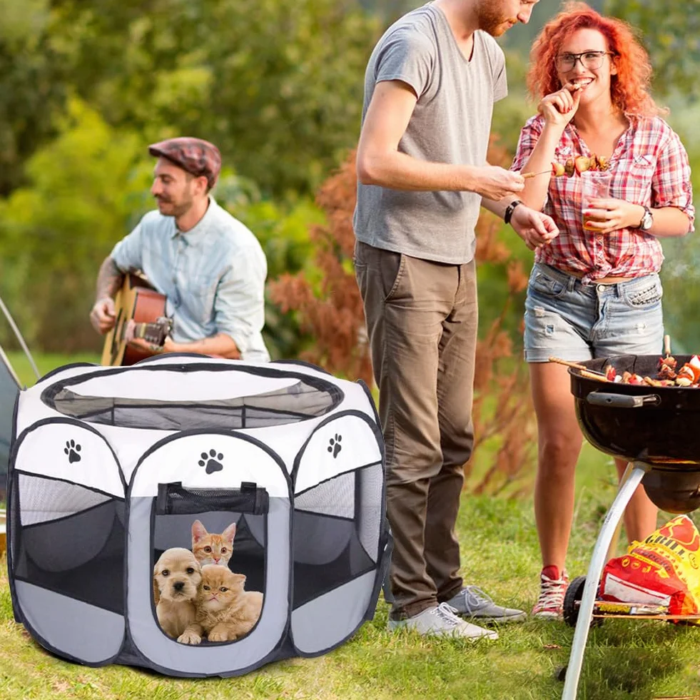 Parc Pliable pour Animaux de Compagnie 74x74x43cm Enclos Portable pour Chats Chiens Lapins Petits Animaux Gris