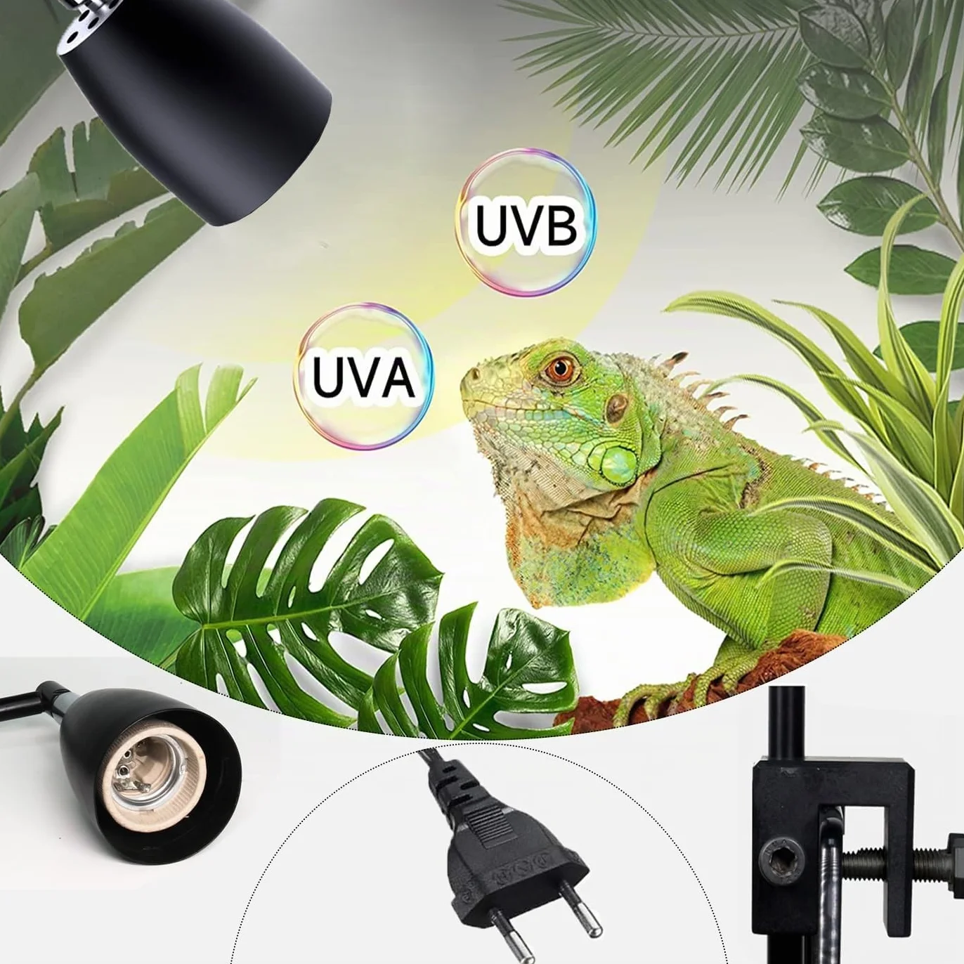 Lampe Chauffante Reptile Rotatif 360° en Métal - pour Lampe UVA/UVB - Accessoire Terrarium Serpent, Tortue, Lézard