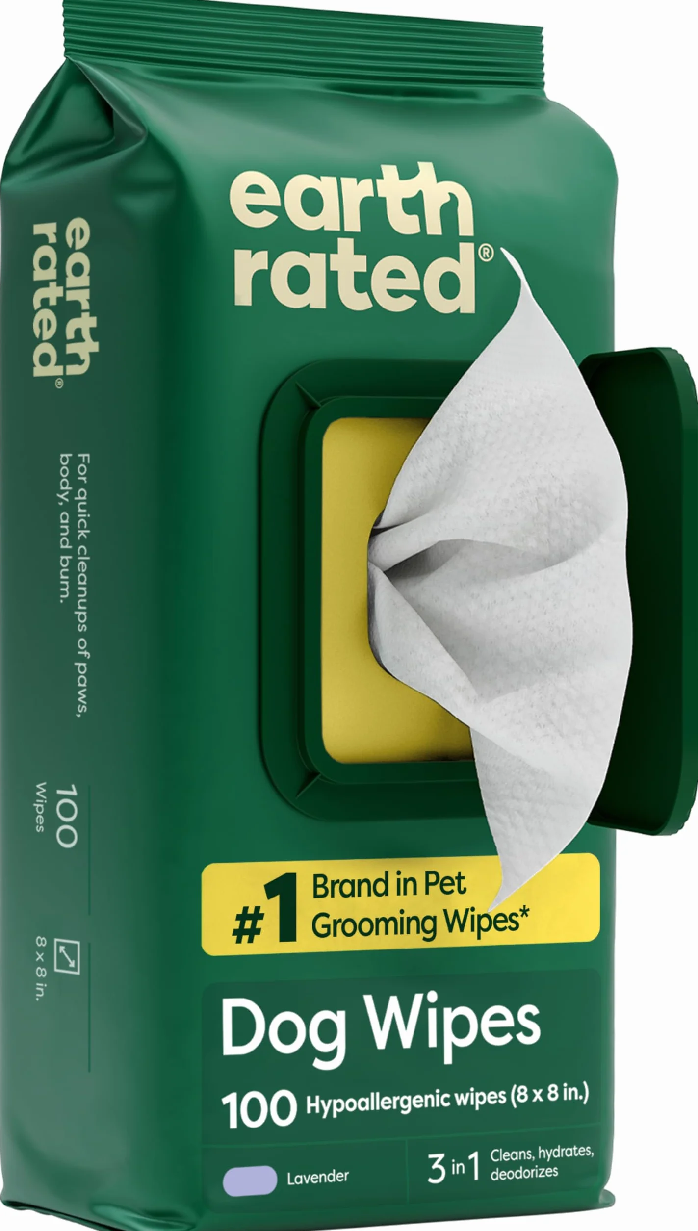 Earth Rated Lingettes hypoallergéniques pour Chiens, Lavande, 100 lingettes