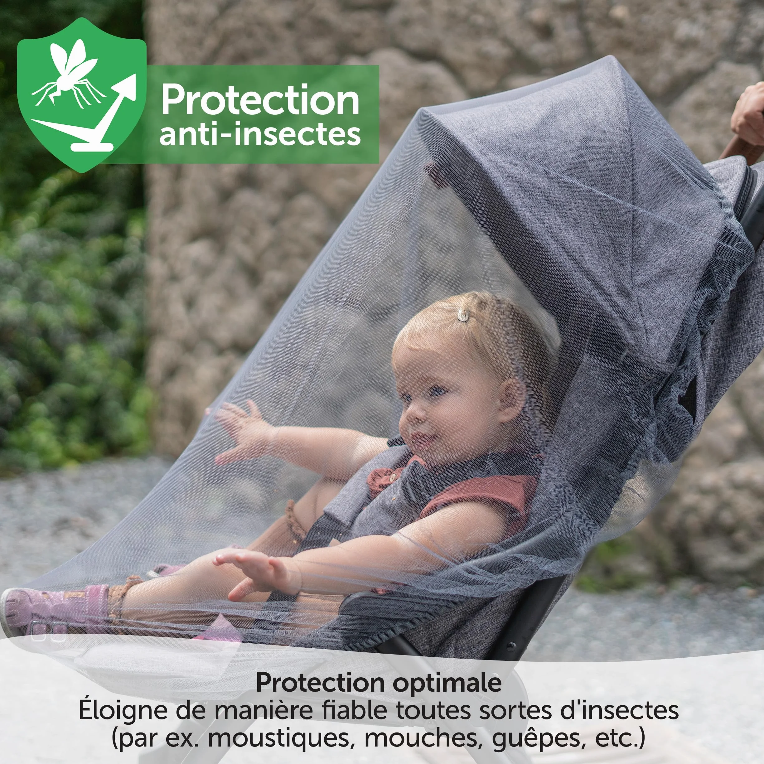 Zamboo Moustiquaire Poussette Universelle Filet Anti Moustique Protection Fine Résistante Lavable Gris