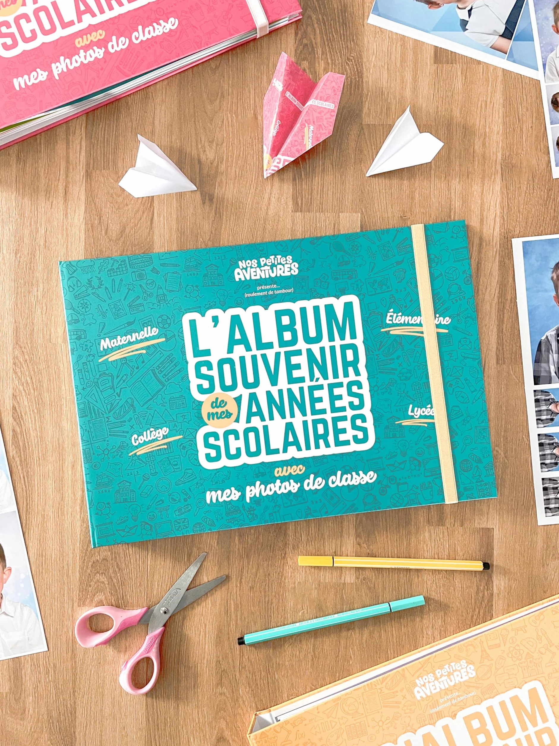Album photos de classe souvenirs d'école édition PREMIUM 86 pages Maternelle élémentaire collège lycée Vert Turquoise