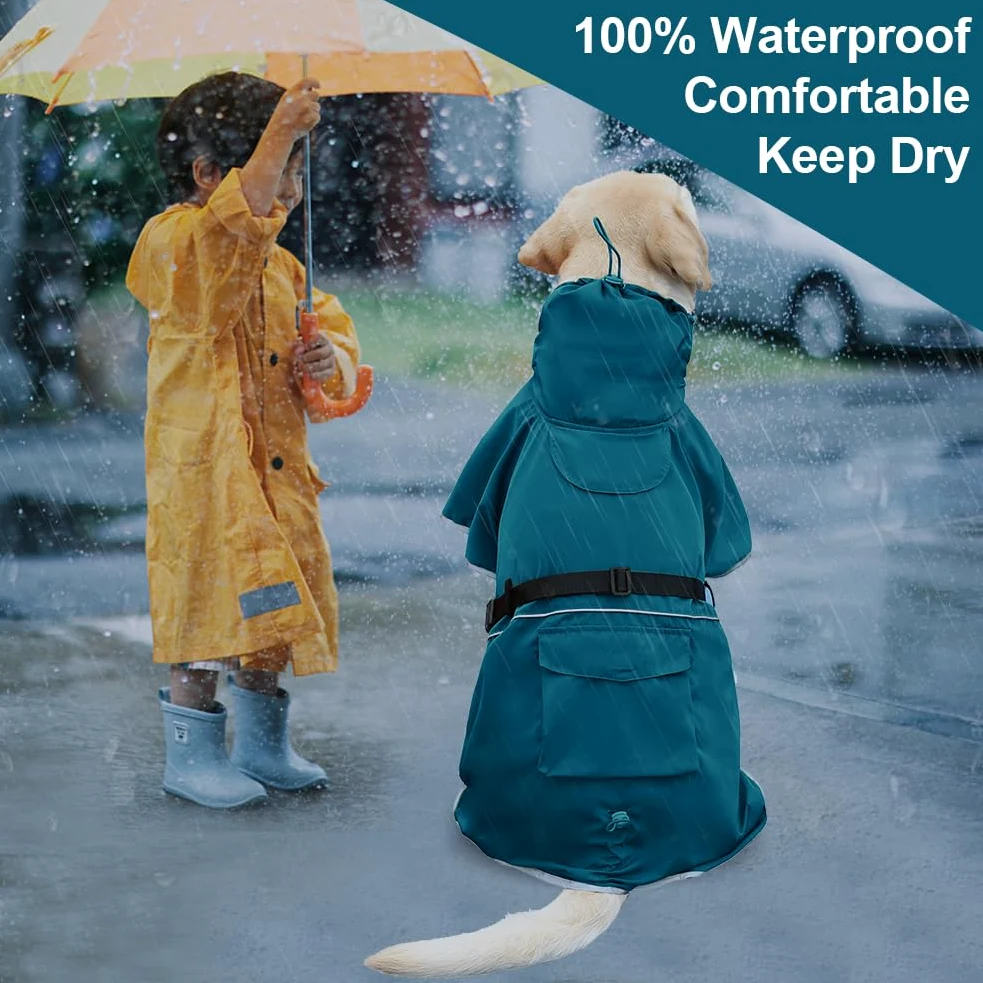 Imperméable pour Chien, Poncho à Capuche Ajustable, Réfléchissant, Léger, pour Chiens de Taille Moyenne à Grande (Bleu, 7XL)