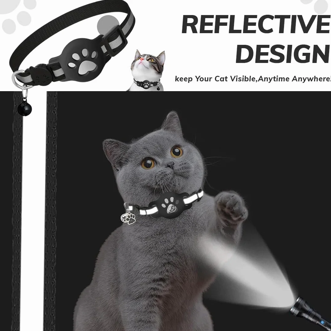 Collier Chat Airtag Apple Anti-étranglement Chaton Petits Chiens Noire