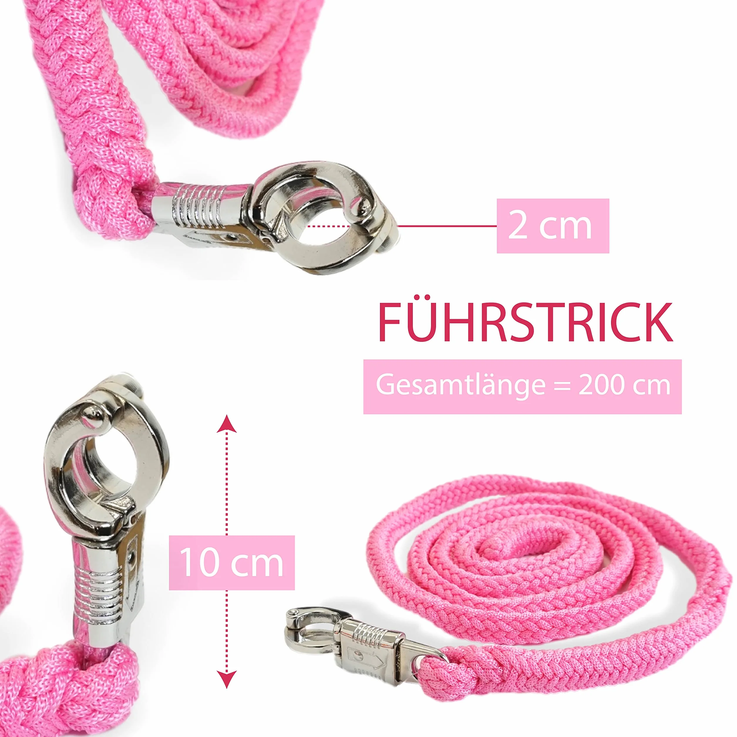Longe pour cheval Anbindestrick avec mousqueton antipanique 2m Rose