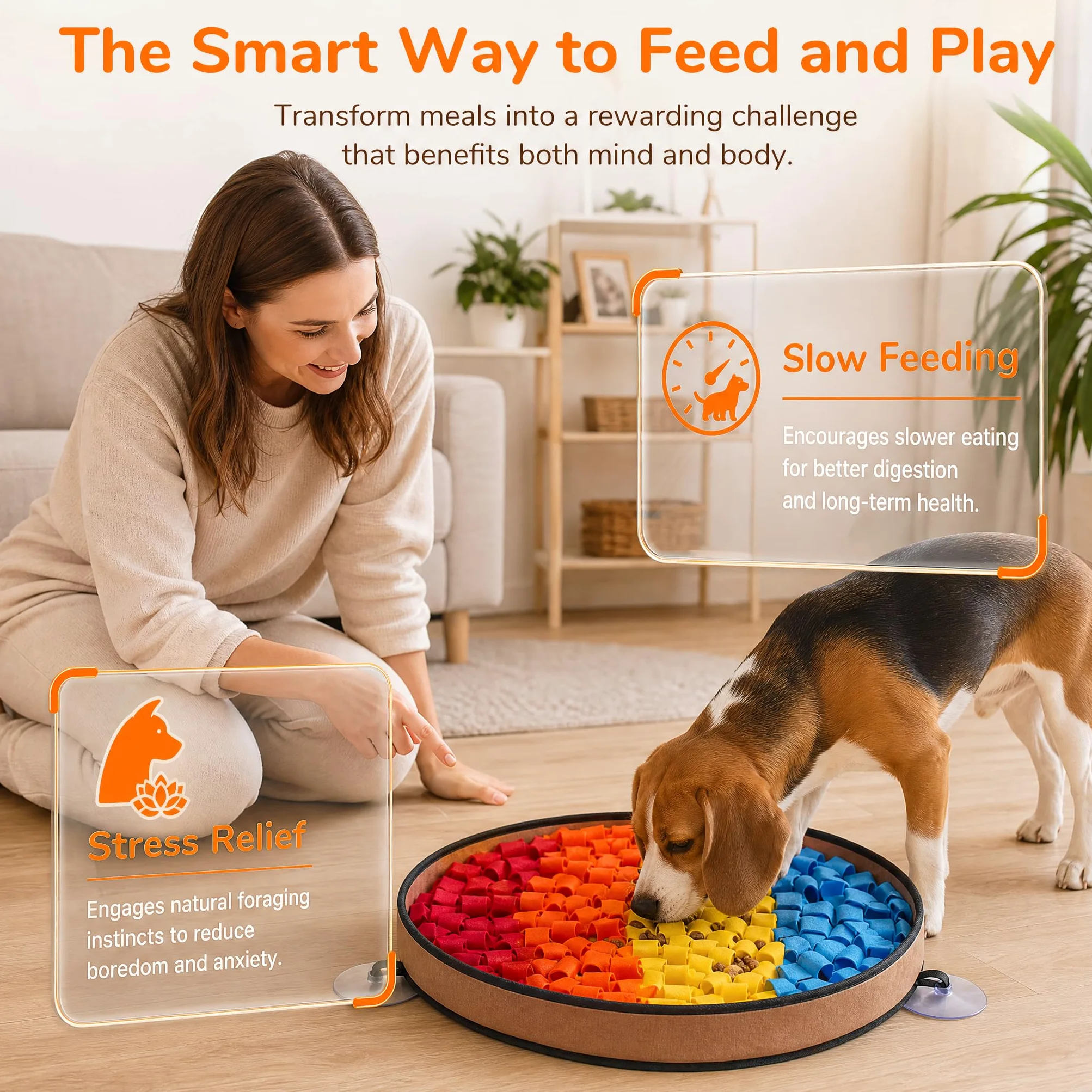 Tapis de Fouille Chien, 48cm Tapis de Léchage Chien avec Ventouses et Base Antidérapante, Tapis d'alimentation Lente en Feutre, Jeu d'Éveil pour Stimulation Mentale et Réduction du Stress
