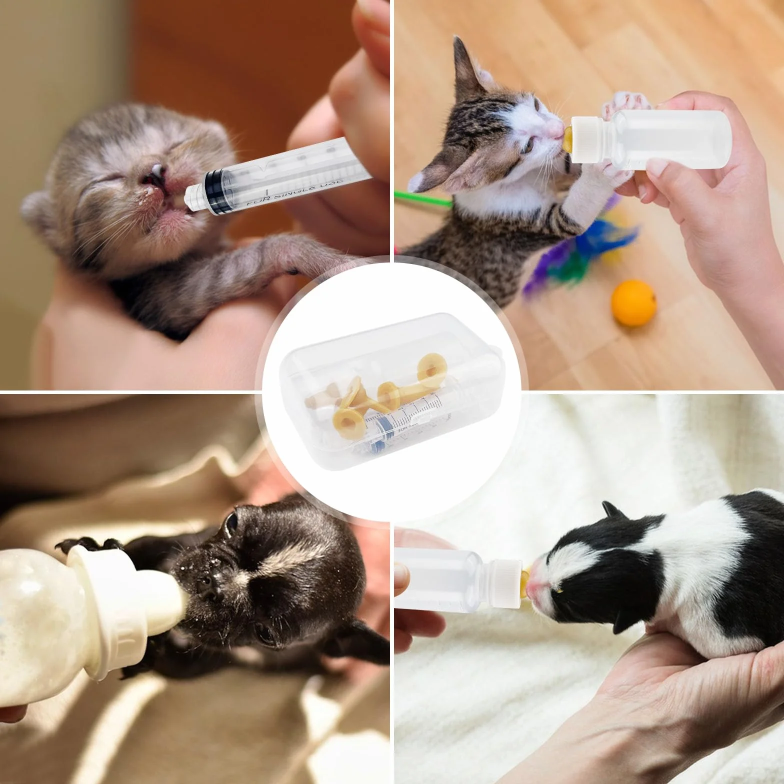 Biberons d'allaitement pour chatons, tétines en silicone réutilisables avec seringue