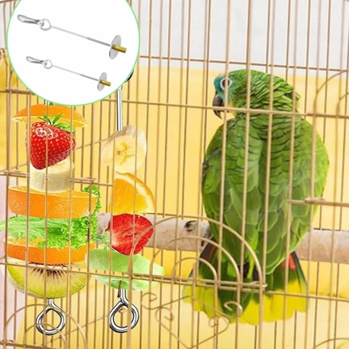 Mangeoire pour Perroquets en Acier Inoxydable 17cm 22cm Porte-Fruits et Légumes Suspendu pour Cage Oiseaux Jouet Perruche