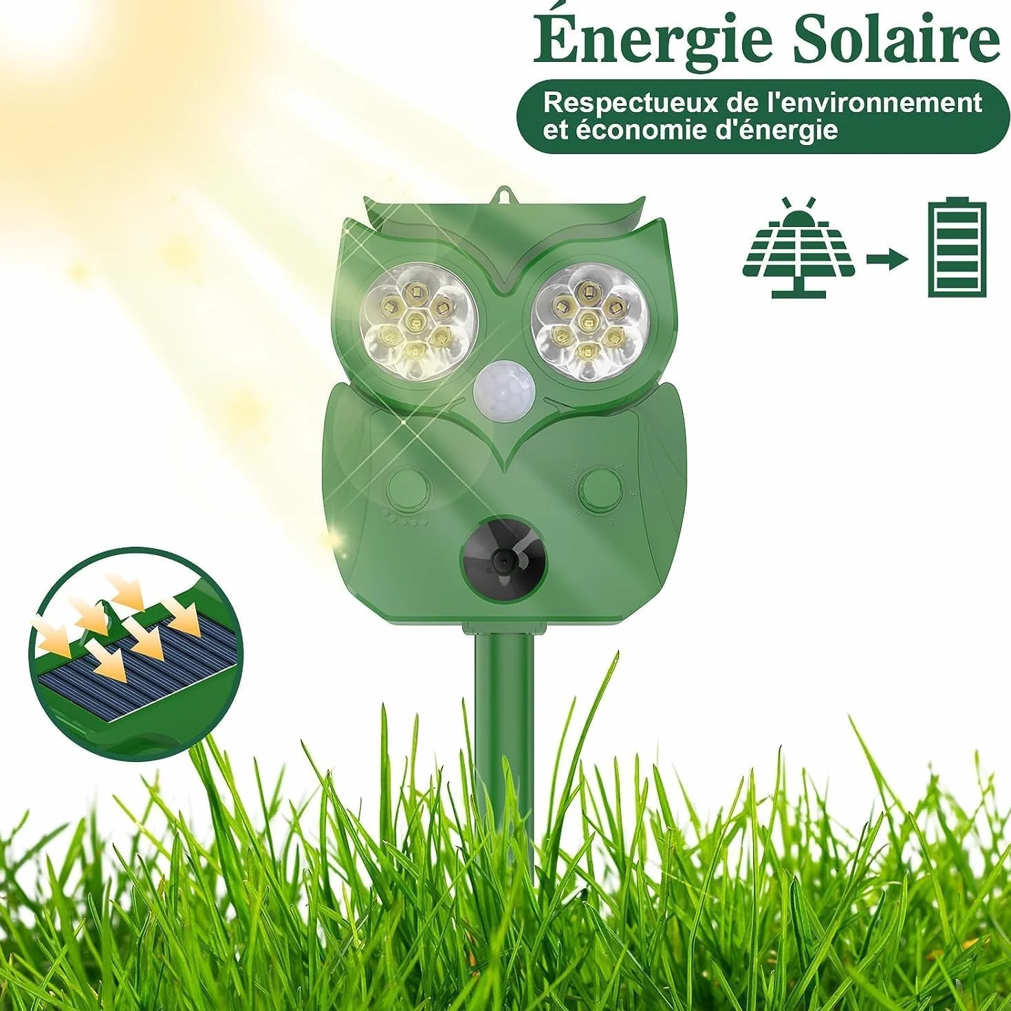 Répulsif Chat Ultrason IP65 2 Pièces Fréquence Réglable pour Chats, Pigeons, Cerfs