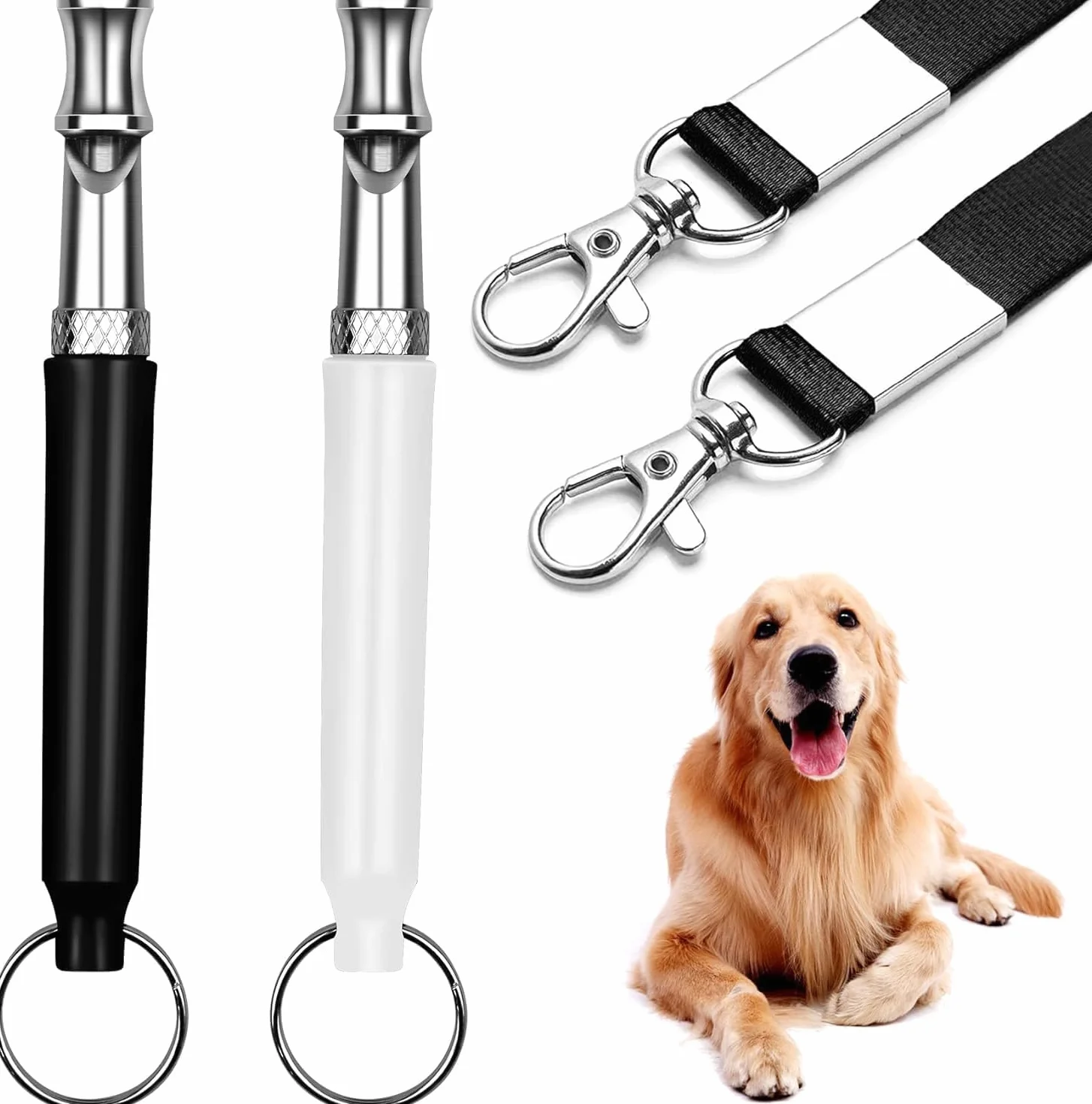 Sifflet Chien Anti Aboiement Ultrason Rappel avec Lanière Noir et Blanc