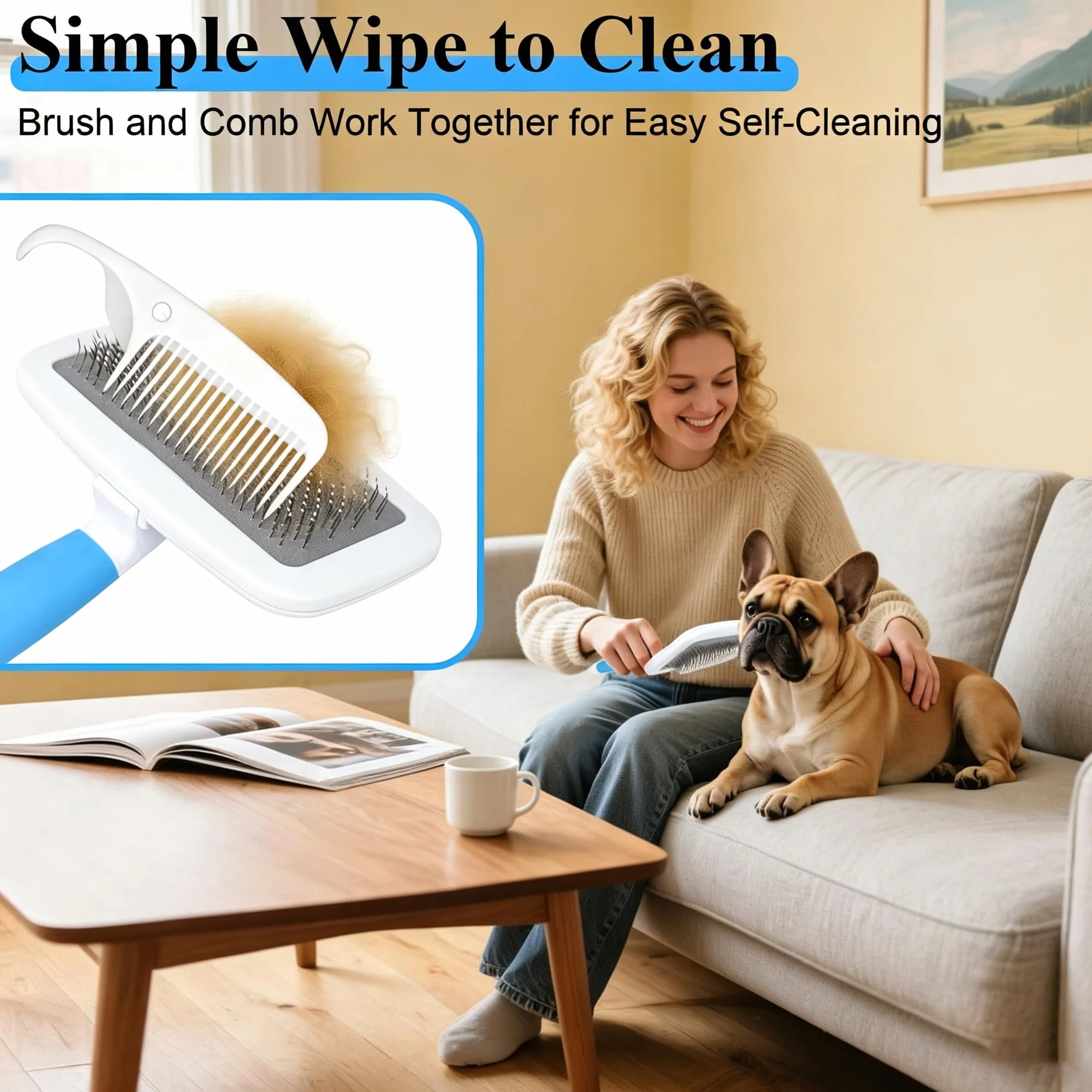 Brosse pour bouledogue français, douce pour la peau, bleu