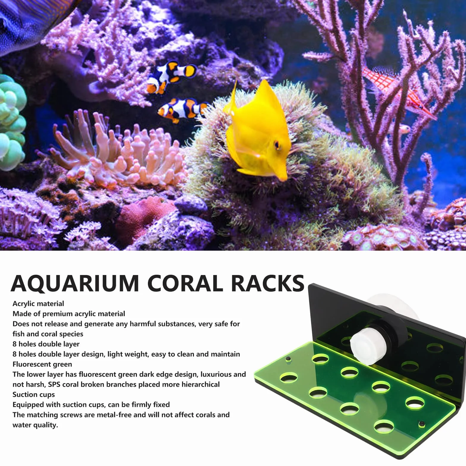 Frag Rack 6 Trous Fluorescent Green Frag Holder Acrylique Aquarium Racks avec Ventouse pour Coraux Vivants