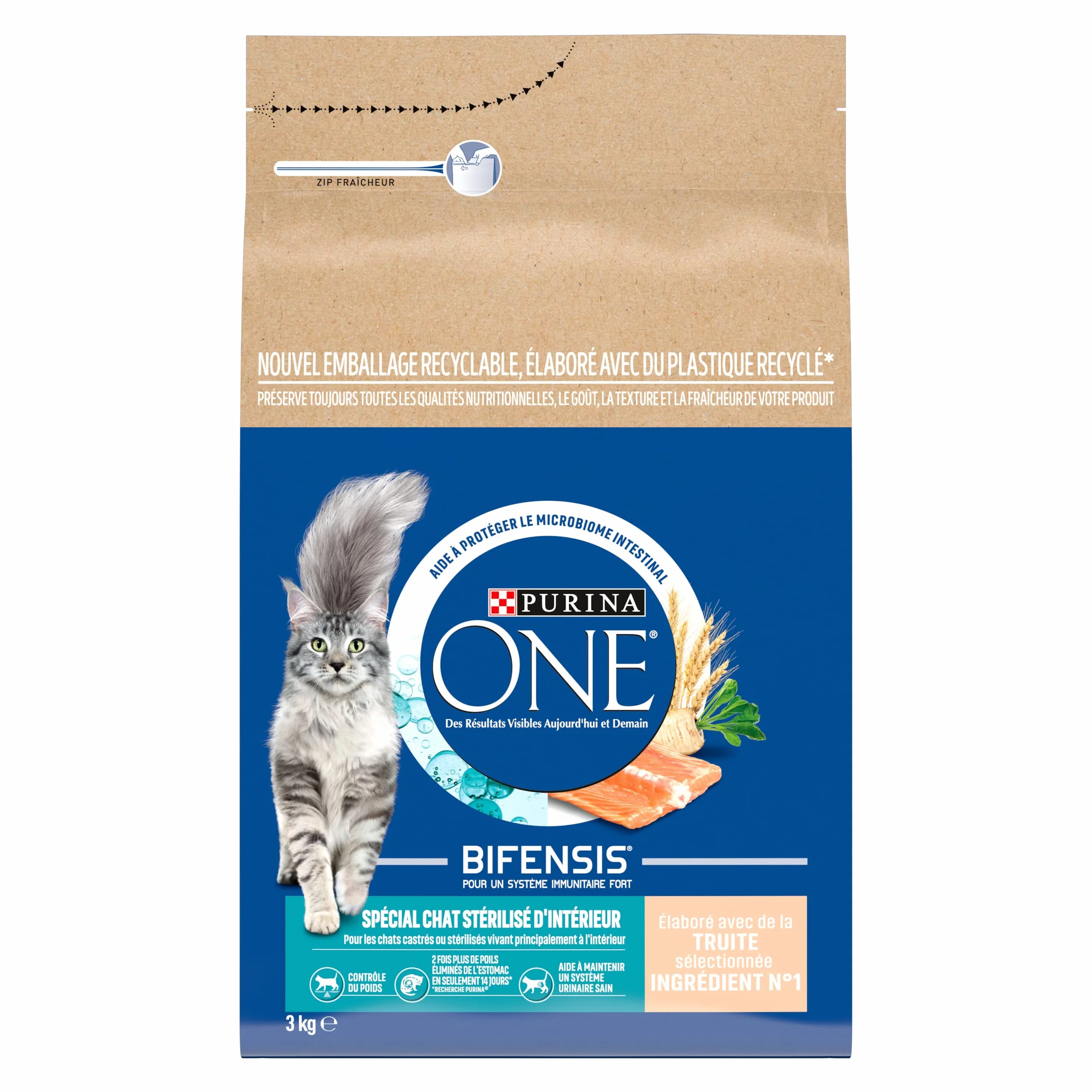 PURINA ONE BIFENSIS Croquettes Chat Stérilisé d'Intérieur Truite Aide contrôle poids système urinaire sain