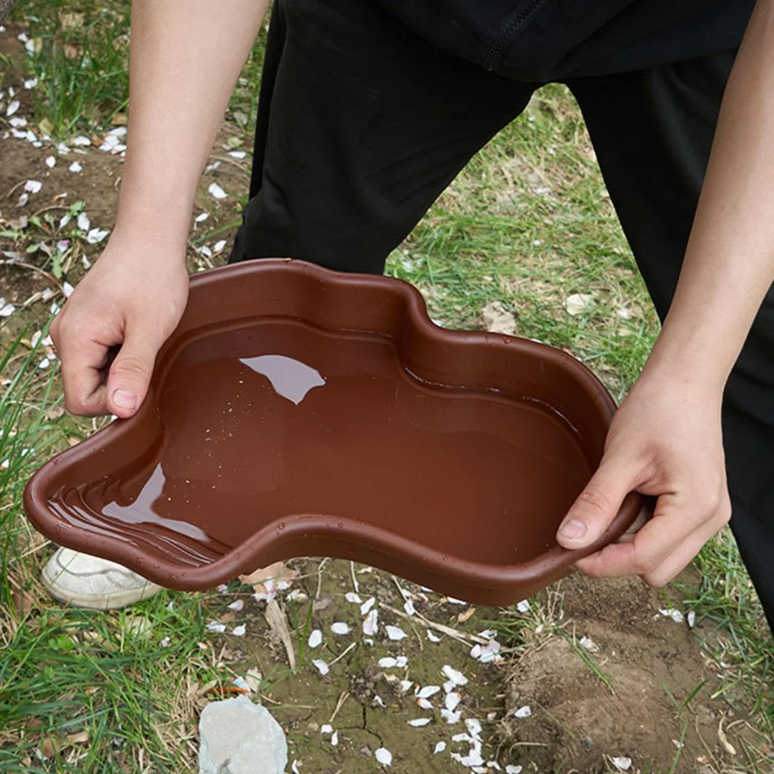 Baignoire Reptiles ABS avec Rampe, Grande Piscine Bain Tortue, Plat Alimentation Antidérapant, Ornement Aquarium Tortue