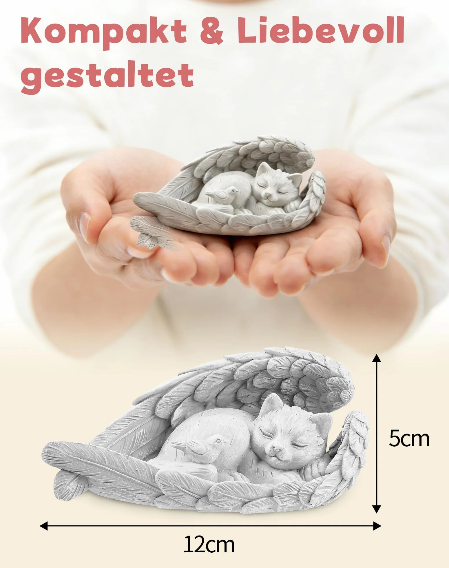 Statuette ange gardien pour chat 12 cm, pierre commémorative ange endormi décoratif pour chat en deuil