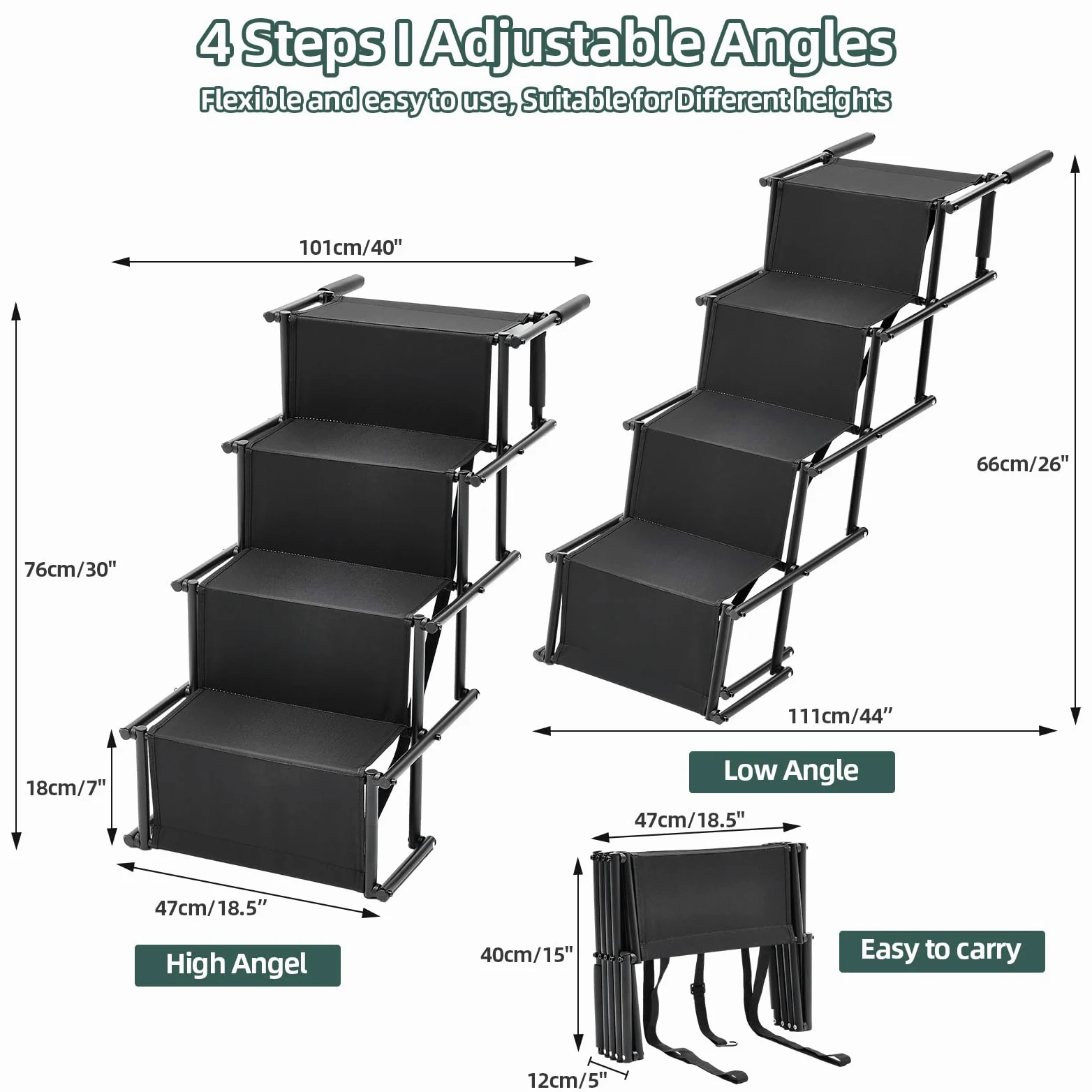 The Fellie Rampe pliable pour chien, marches portables pour chien, lit haut, 2 hauteurs réglables avec rampes de sécurité antidérapantes pour voitures, rampe d'escalier légère pour animaux de