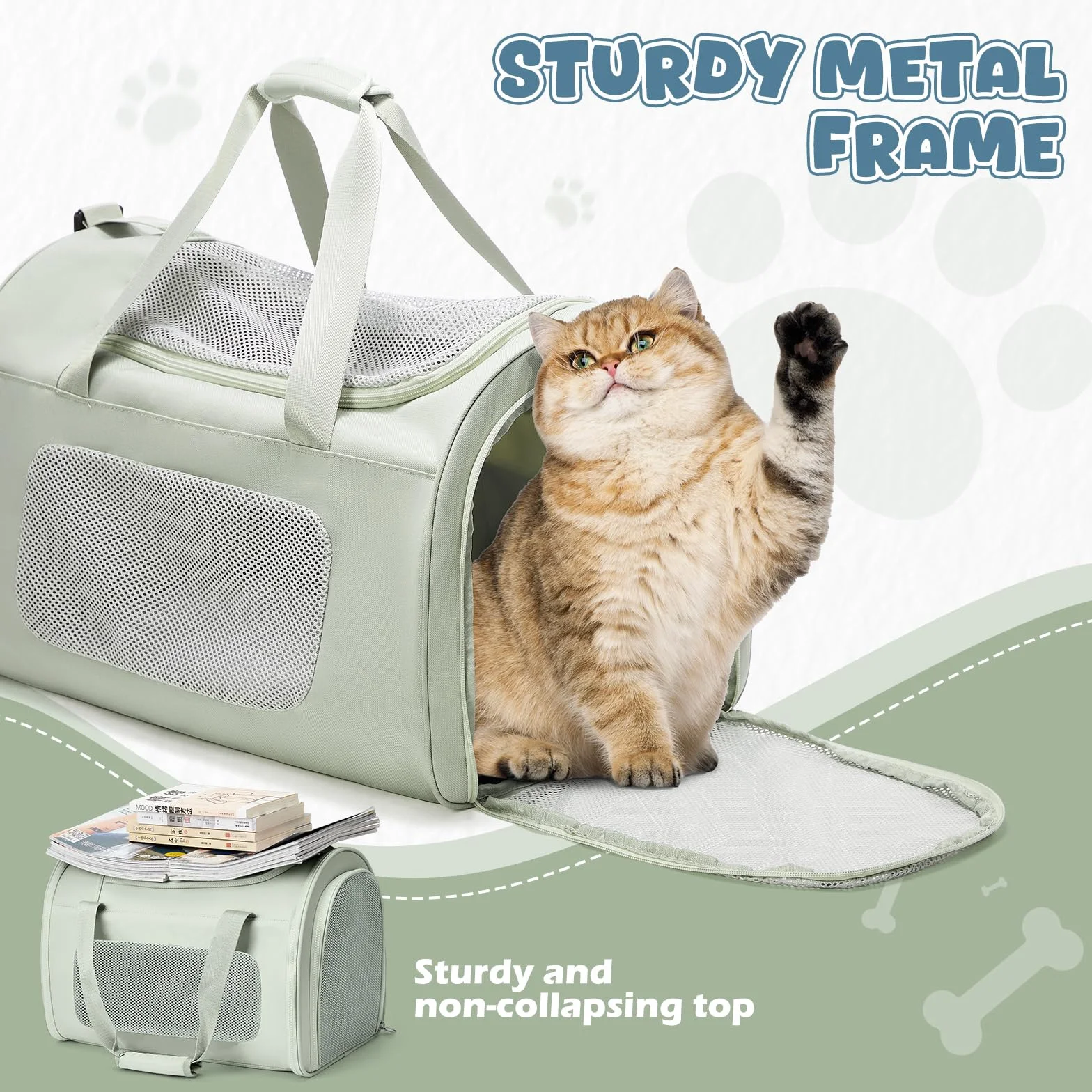 Grand Boîte de Transport Pliable pour Chats et Chiots jusqu'à 13 kg, 53×36×34 cm