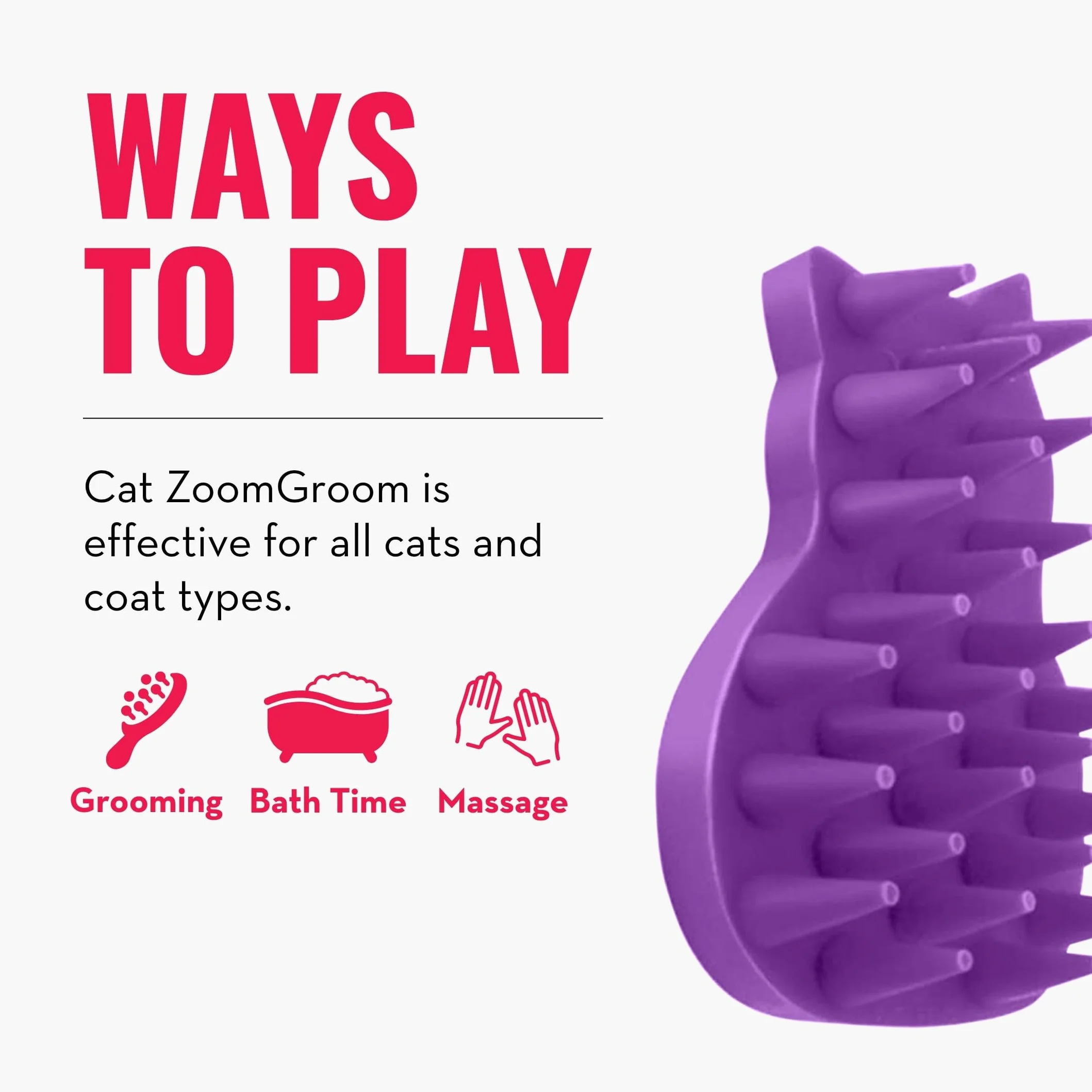 KONG Brosse de toilettage massante en caoutchouc souple pour chat ZoomGroom