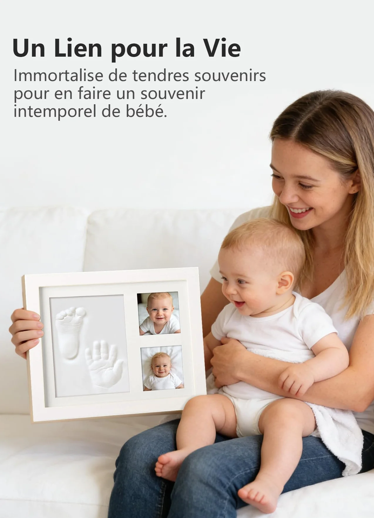 Cadre Empreintes Bébé Kit Empreinte Pieds et Mains Personnalisé Cadeau Nouveau Né Naissance Blanc