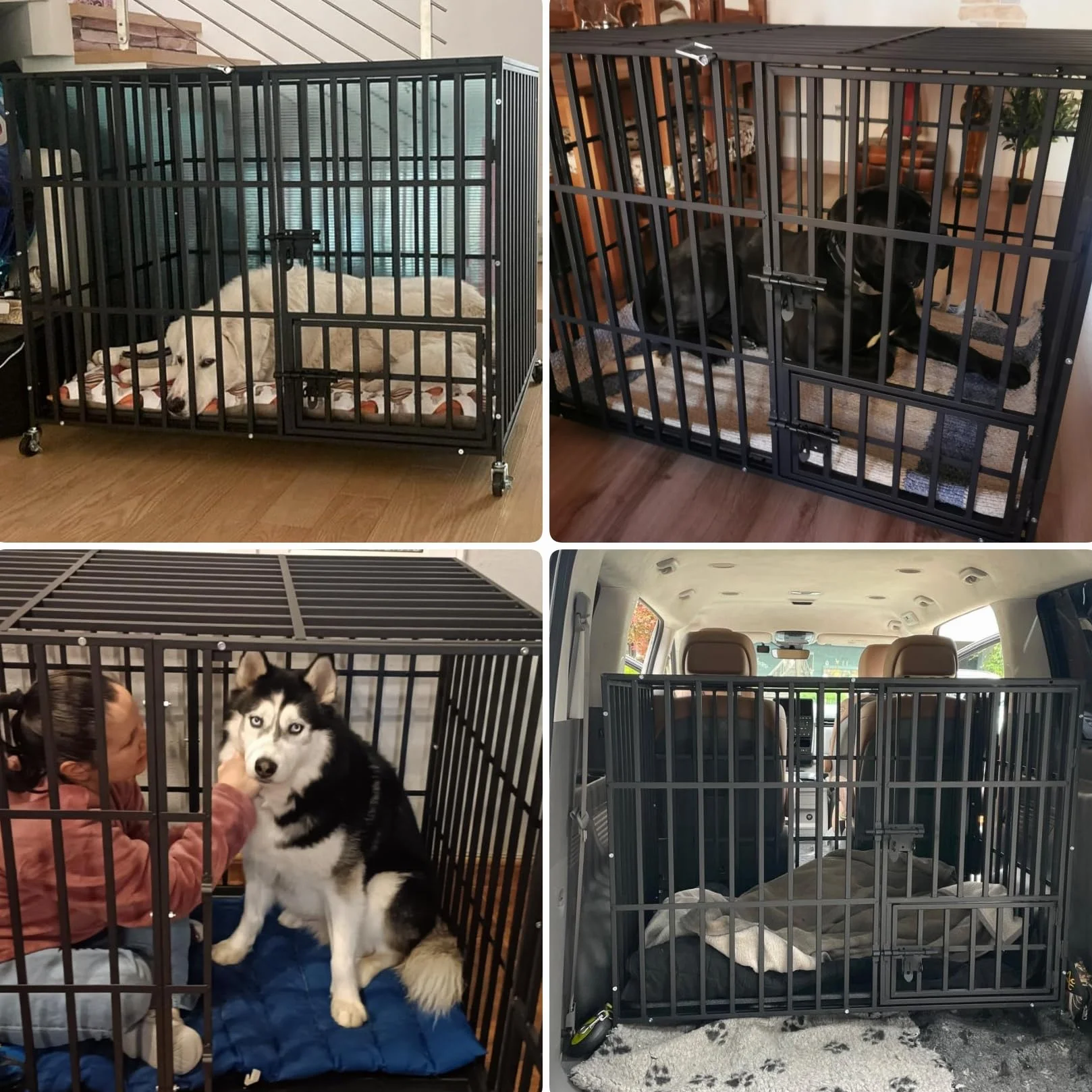 Cage Chien Interieur Solide Métal 117x96x84cm Grand Chien Caisse Transport XXL Roulette 3 Porte Plateau Amovible