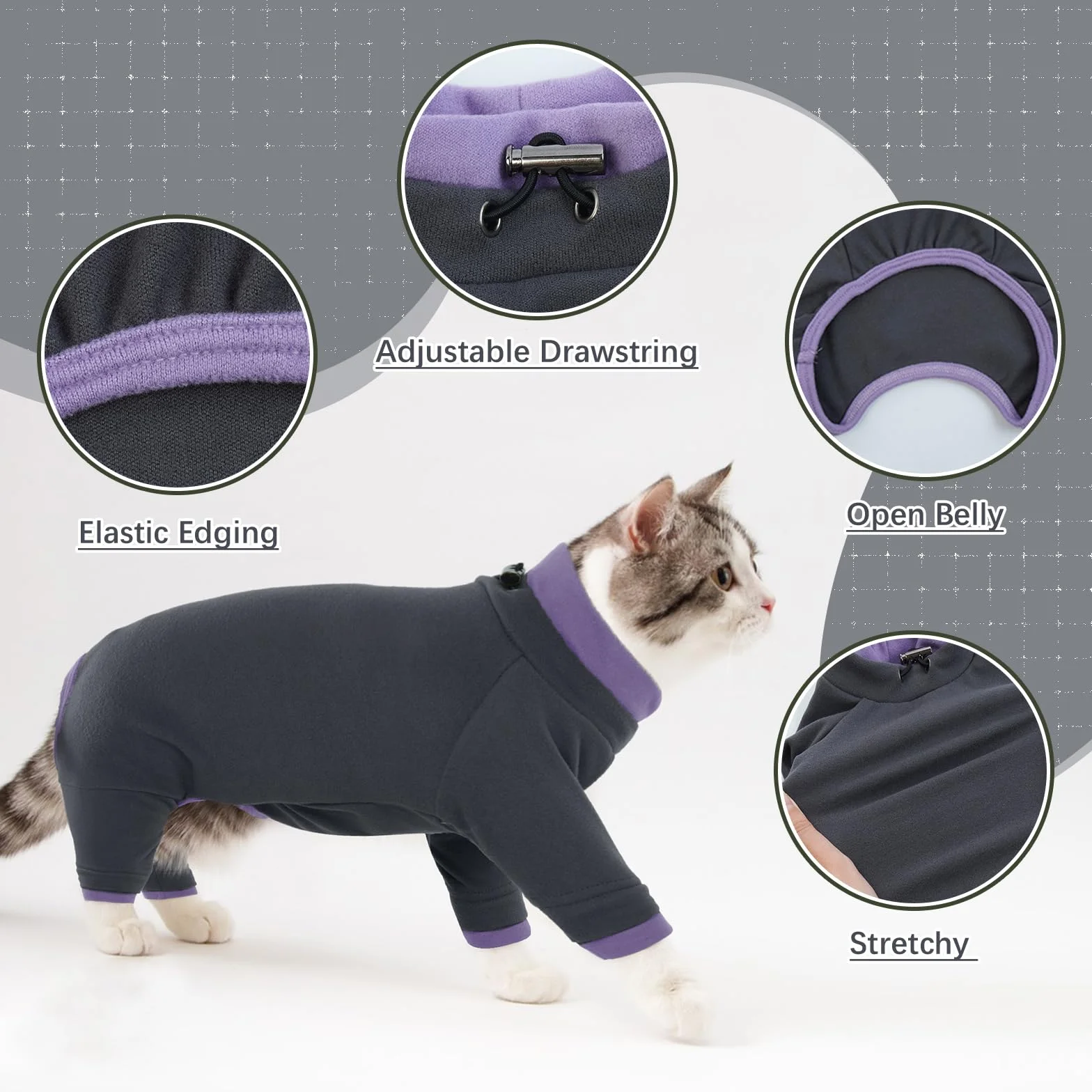 Manteau Chaud d'Hiver pour Chats, Sweat-Shirt Pyjama Body Post Opératoire Noir M