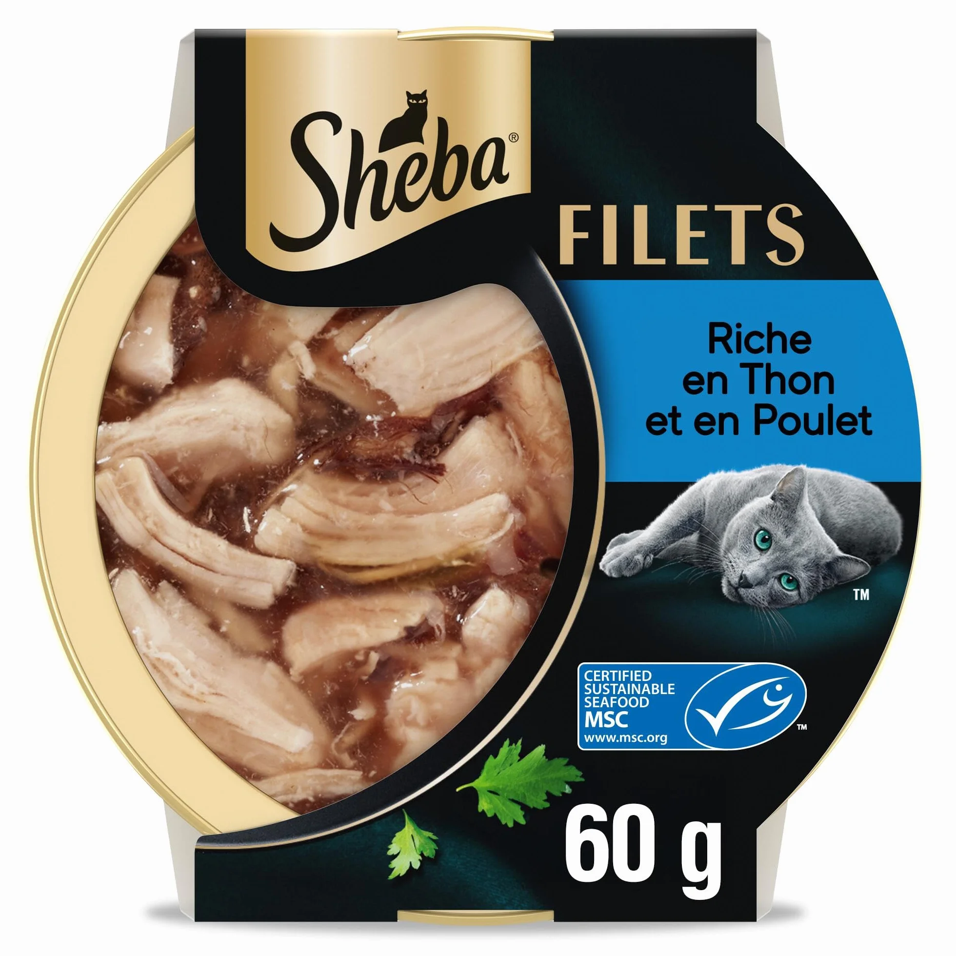 SHEBA Filets Nourriture pour Chat Adulte au Poulet et au Thon en Sauce, 32 x 60 g