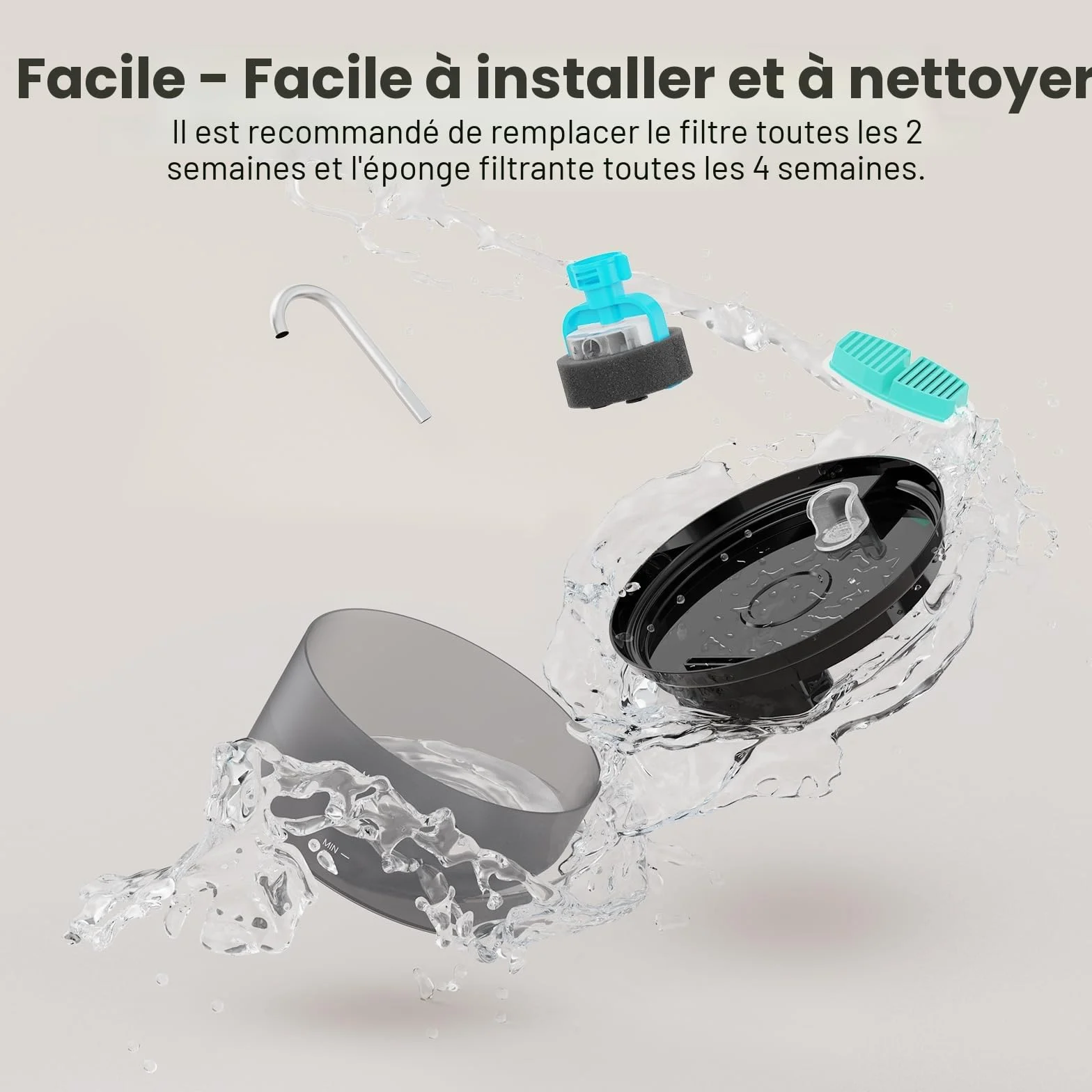 Fontaine à Eau pour Chat 2,5L avec Pompe Silencieuse et Filtre à Carbone Actif