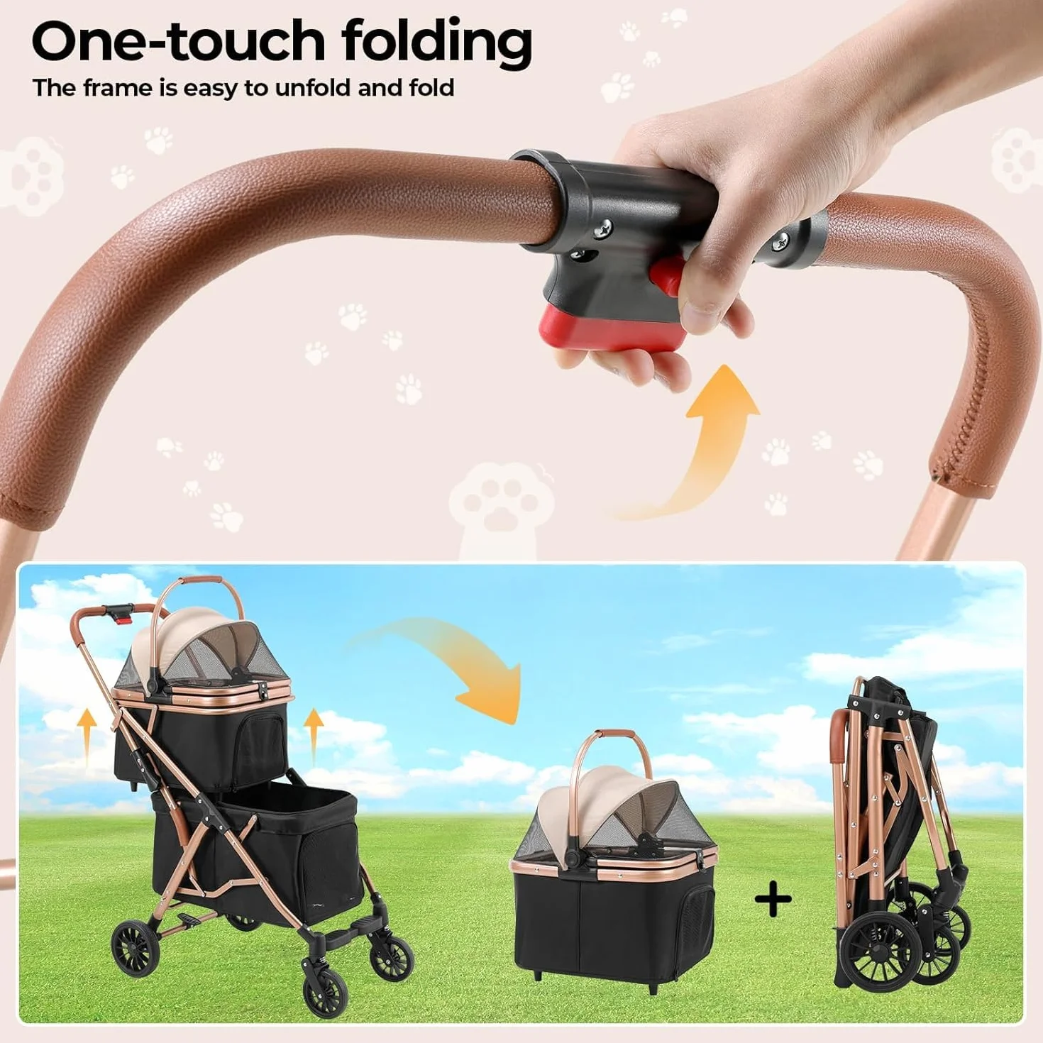 MAMIZO Poussette Double pour Chien, Pliable Poussette pour 2 Animaux Jusqu'à 15 kg, Transporteur pour Chats avec Coussins et Porte-gobelet, sac de Transport pour Cage pour Chien, 4 PCS Roues, Noir