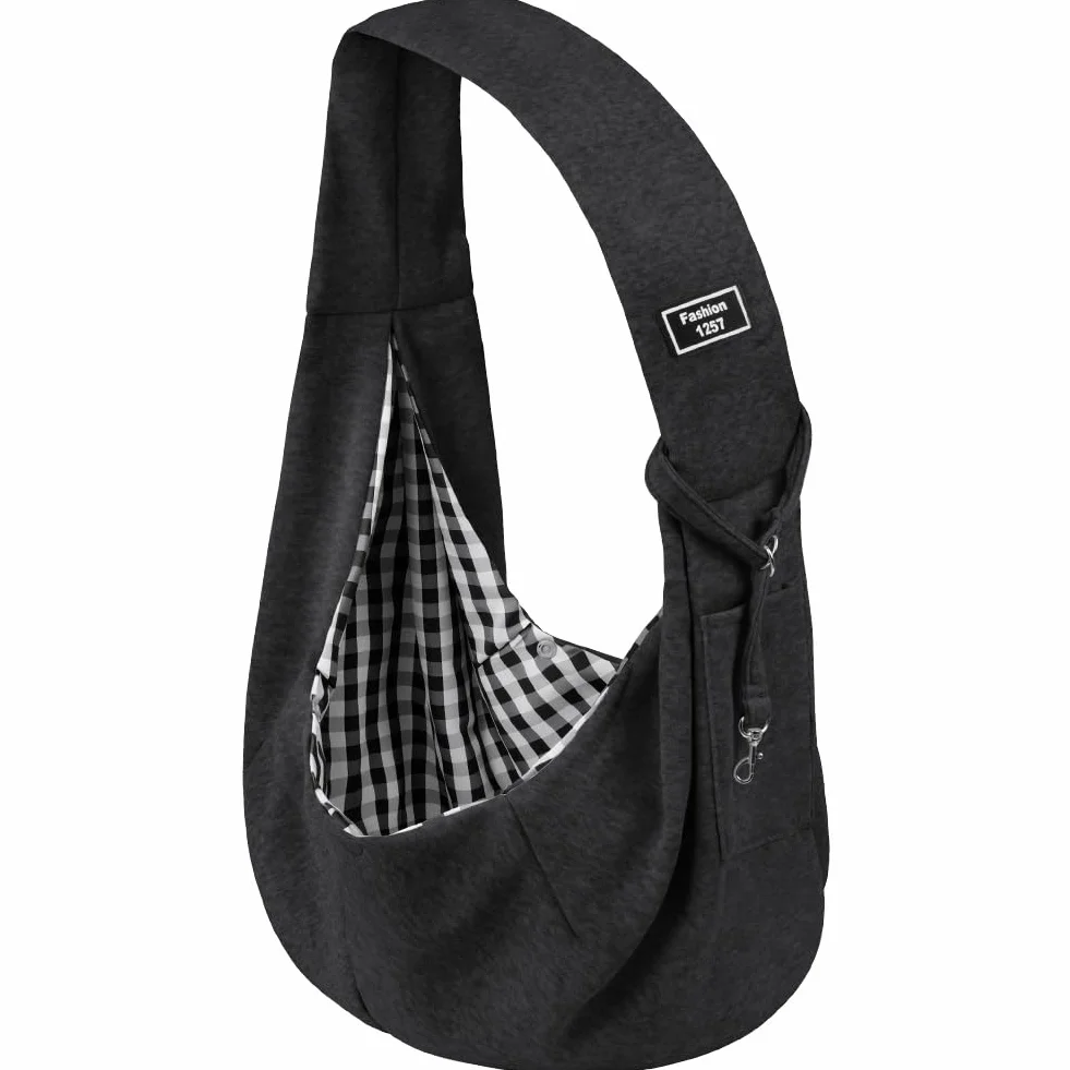 Sac de Transport pour Chien Chat, Sac à Bandoulière Réglable Mains Libres pour Animaux jusqu'à 5kg, Gris Foncé