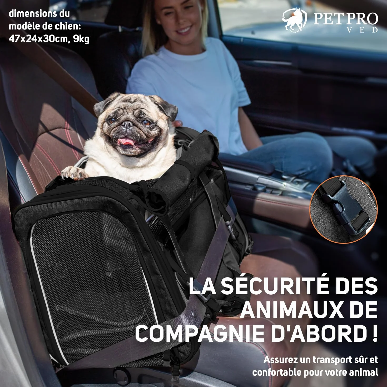 PETPROVED Caisse de Transport Chien Chat Sac de Voyage Pliable Cage L Noir