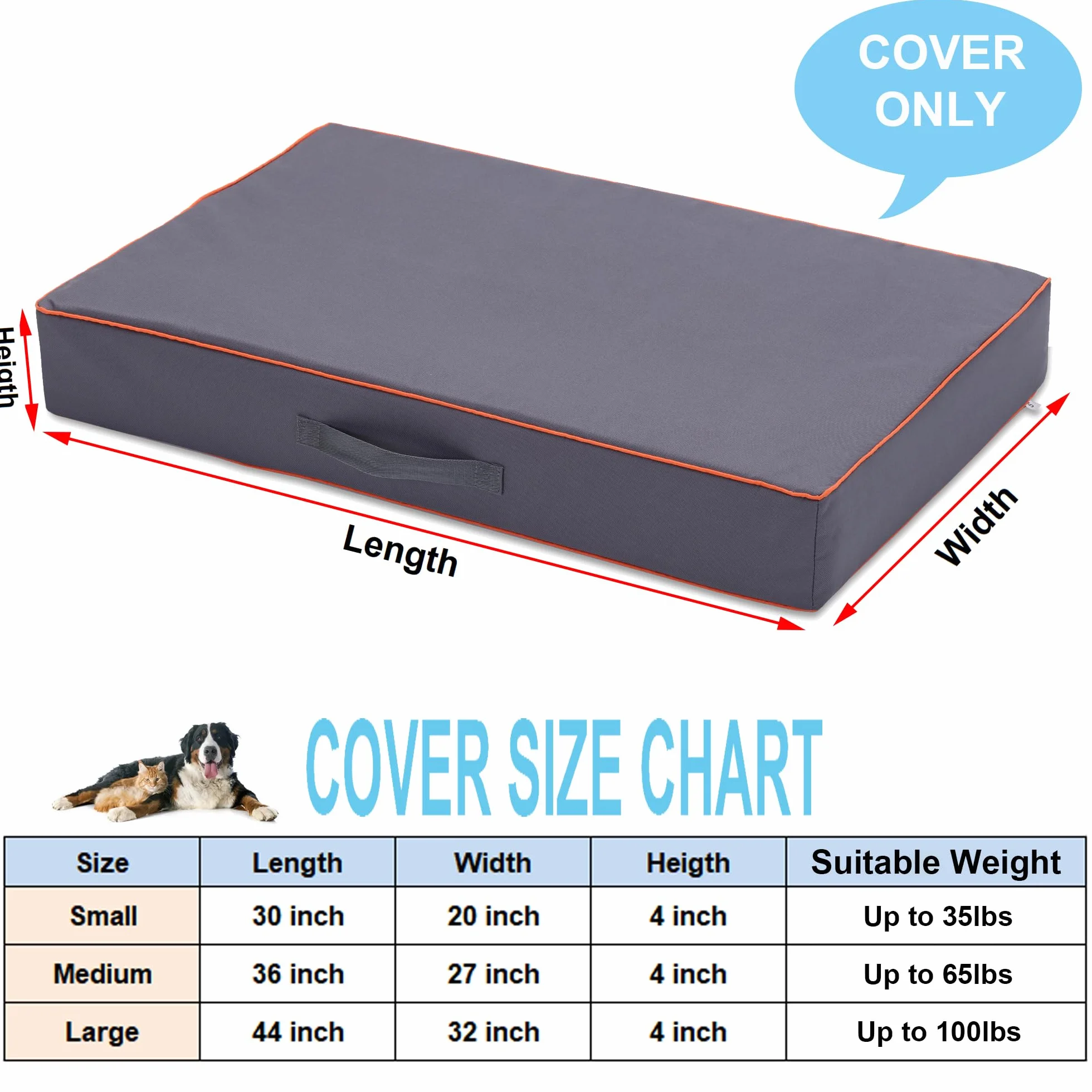Leberna Housse protection universelle imperméable lavable Oxford pour lit chien Gris Taille L 111,8 x 81,3 x 10,2 cm