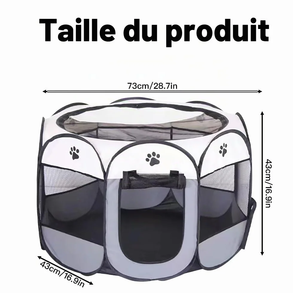 Parc pour Chien Portable Imperméable Toile Oxford Gris pour Chiots Petits Chats Lapins