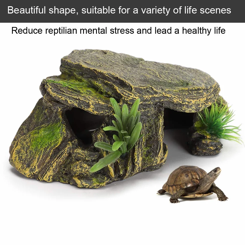 Grotte Cachette Reptile Résine 16x9.5x6.5 cm Abri Lézards Tortues Amphibiens Décoration Terrarium Aquarium
