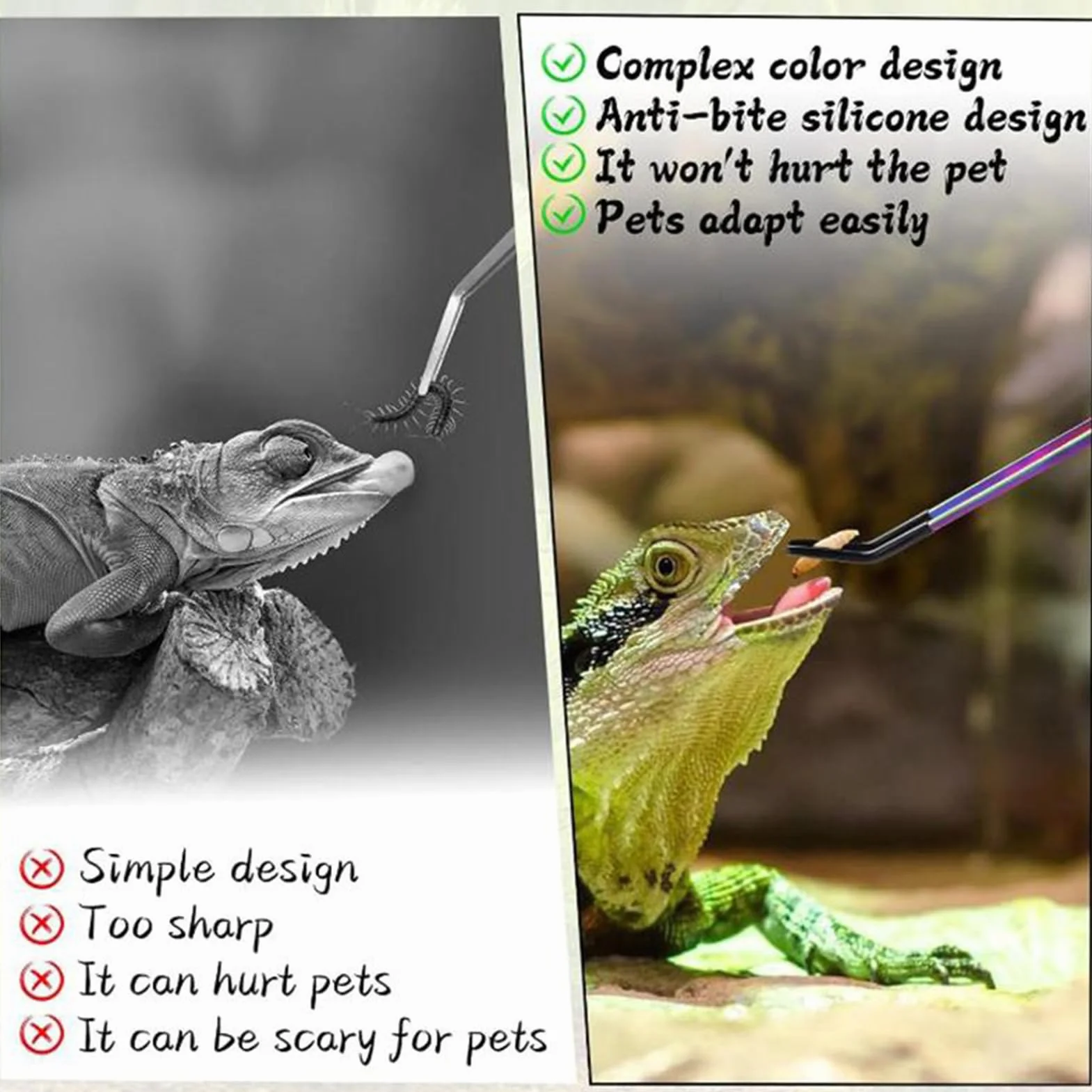 Pince à épiler longue droite incurvée antidérapante silicone pour serpent lézard reptile tarentule grenouille insecte