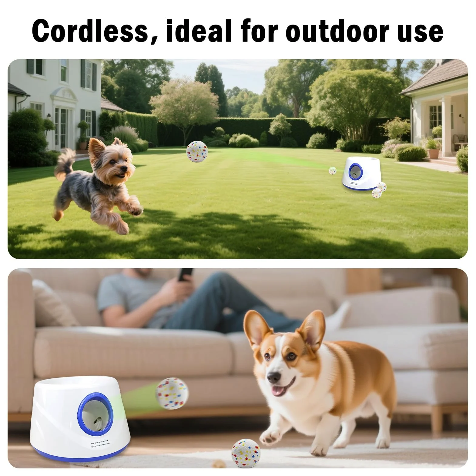 Lanceur de balles automatique pour chien pour intérieur et extérieur, paramètres de distance réglables, batterie rechargeable, jouet interactif intelligent pour chiens de petite, moyenne