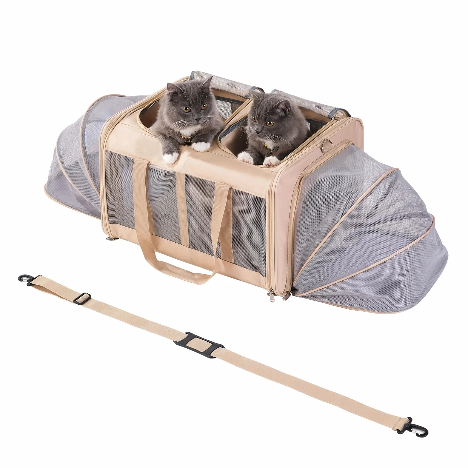 Boîte de transport pour chats pliable extensible 53x43x33cm Beige 15kg