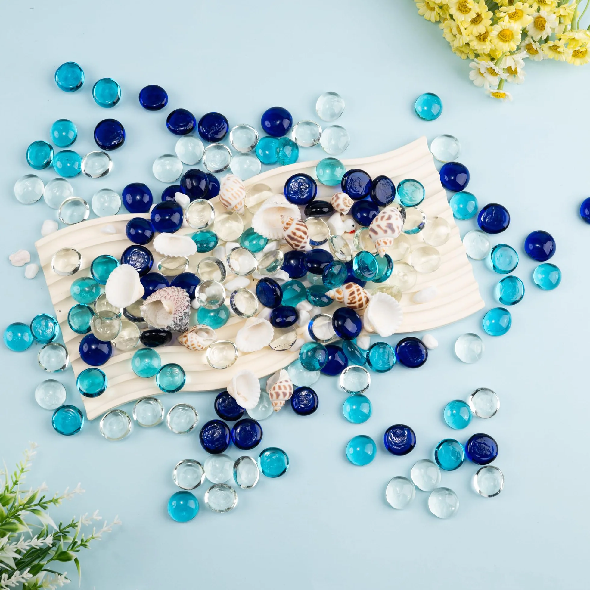 Billes de Verre Bleu 0.44 kg pour Vases, Aquarium et Décoration