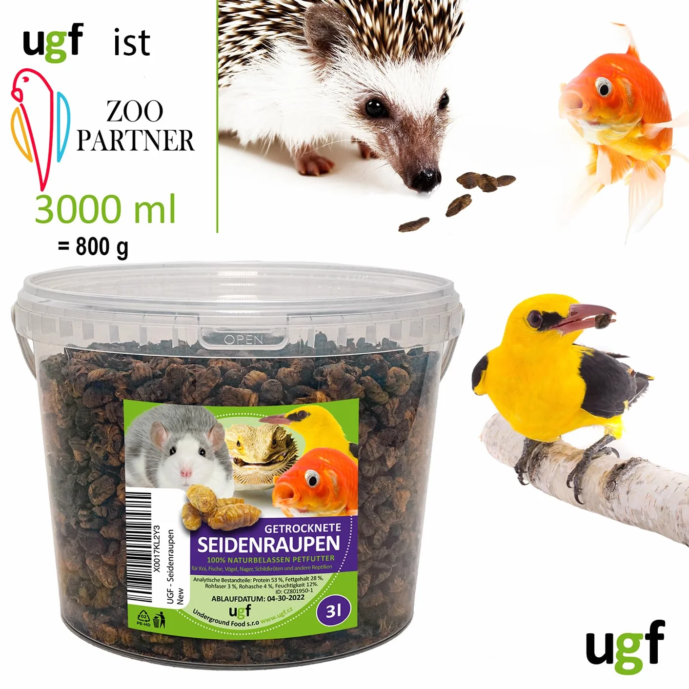 UGF vers à Soie séchés 800 g Seau de 3 litres Nourriture pour carpes koï et Poissons d'étang