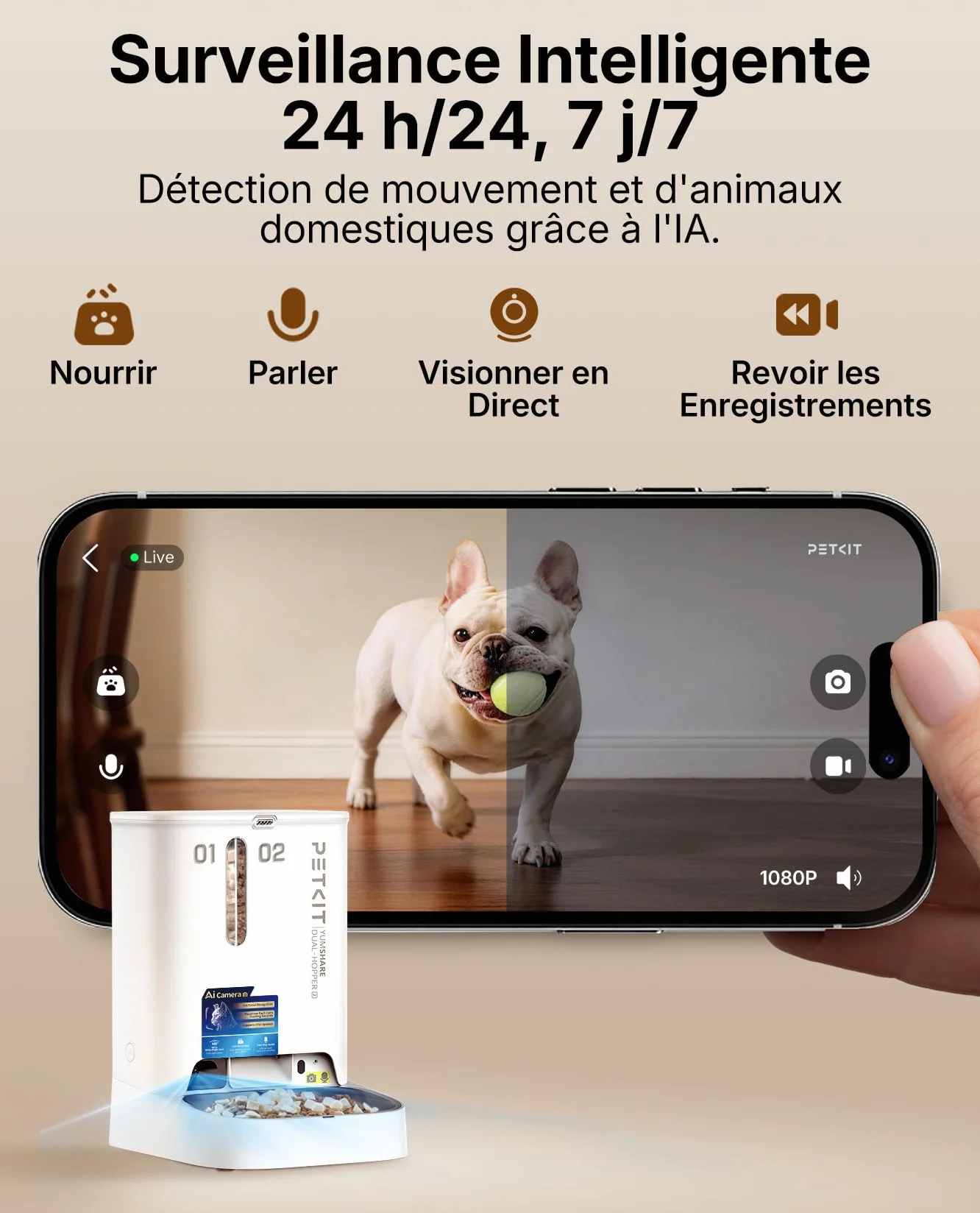PETKIT YumShare Dual-Hopper 2 Distributeur Automatique de Croquettes pour Chat avec Caméra HD 1080P, Reconnaissance faciale, Vision Nocturne, Wi-Fi 2.4G&5GHz, 5L