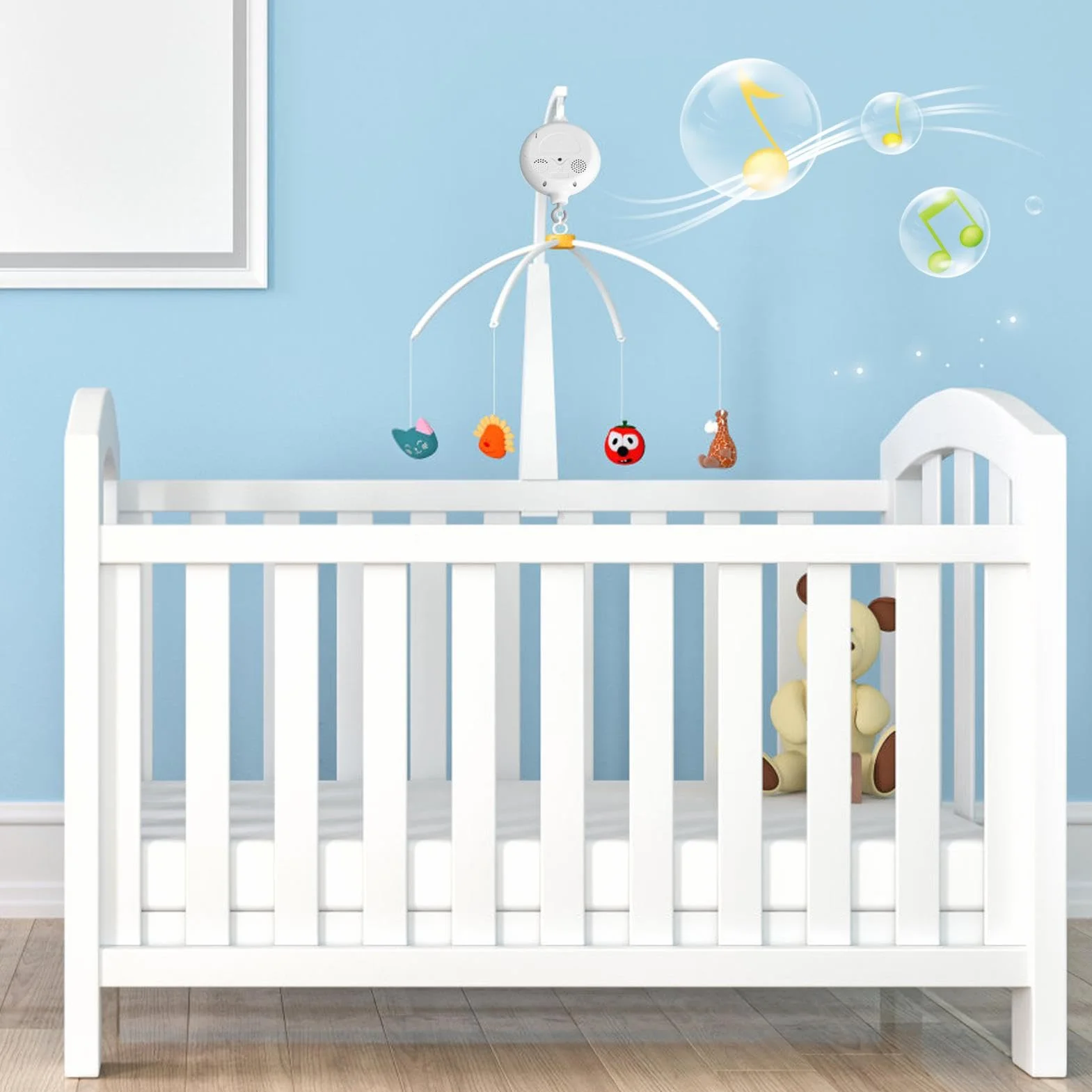 Boîte à musique mobile pour berceau de bébé 35 mélodies douces à piles Portable avec crochet rotatif