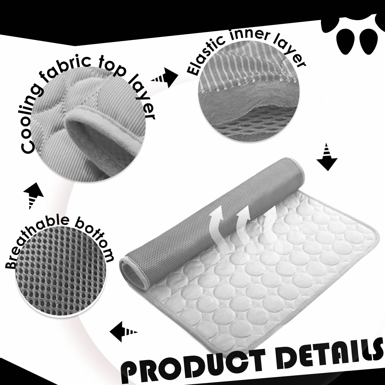 Tapis Refroidissant pour Chien 27,5 x 21,6 Pouces Couverture Rafraichissant Réfrigérante Gris