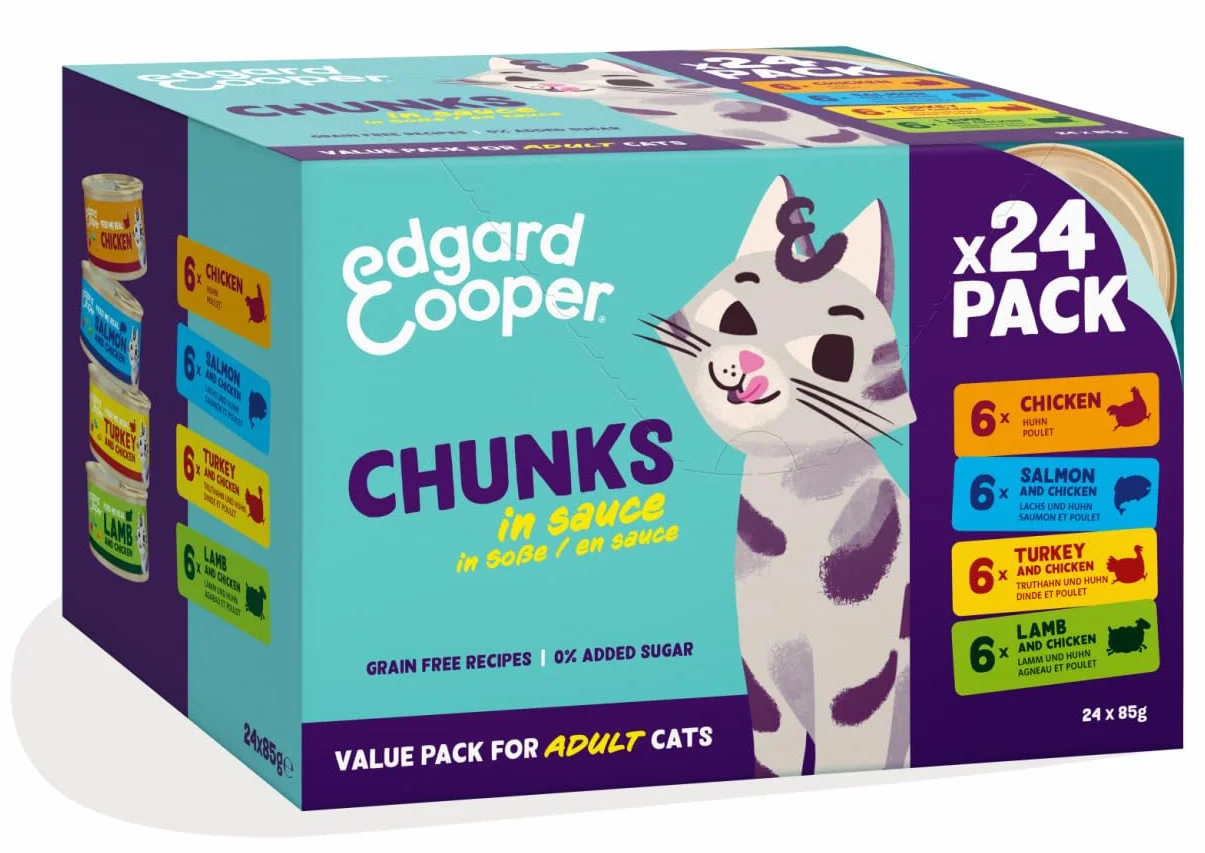Edgard & Cooper pâtée Chat Morceaux Multipack Poulet Saumon Dinde Agneau 24 x 85g