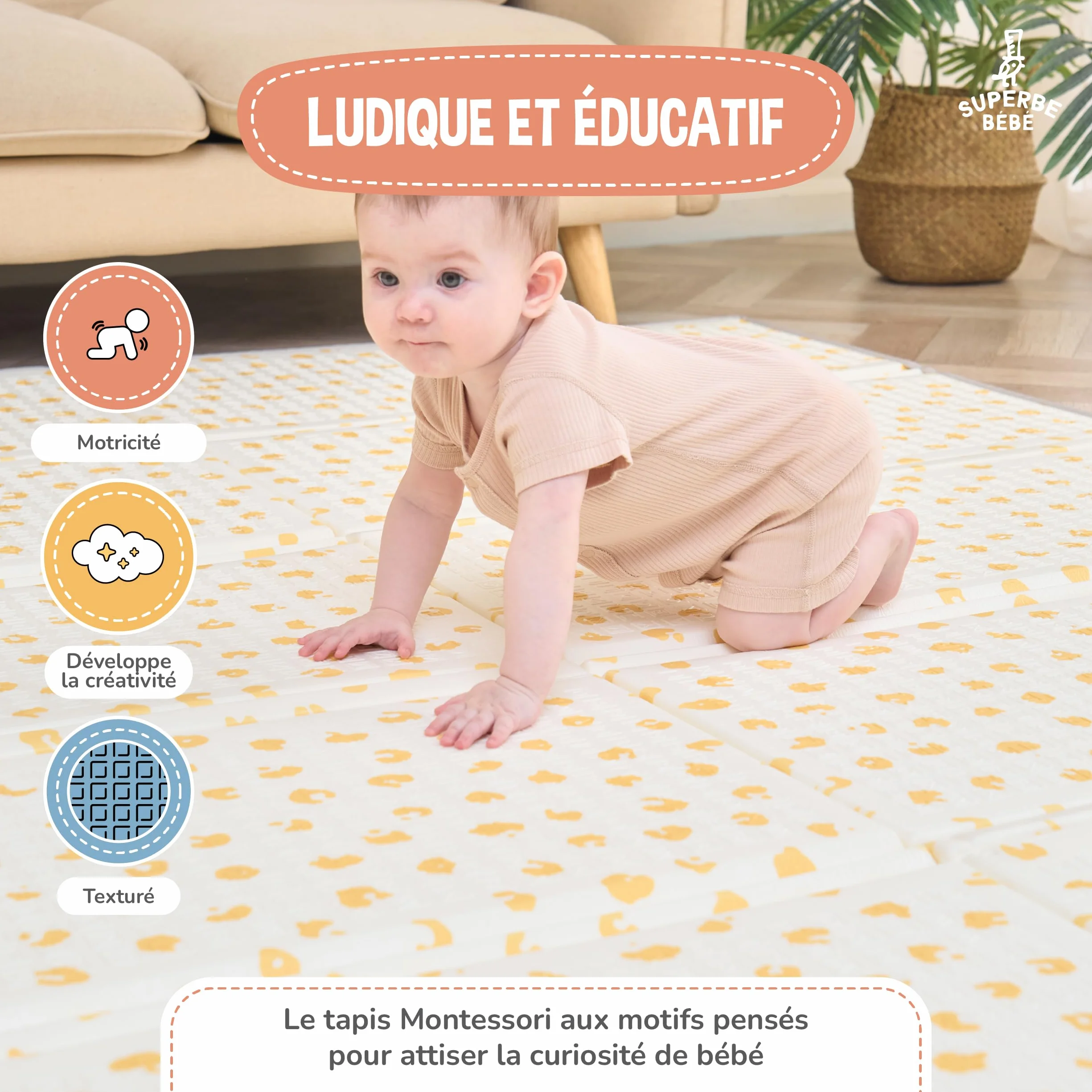 Tapis D'éveil Bébé Pliable Epais Réversible 120x180x1cm - Tapis De Jeu Enfant - Tapis De Sol XXL En Mousse