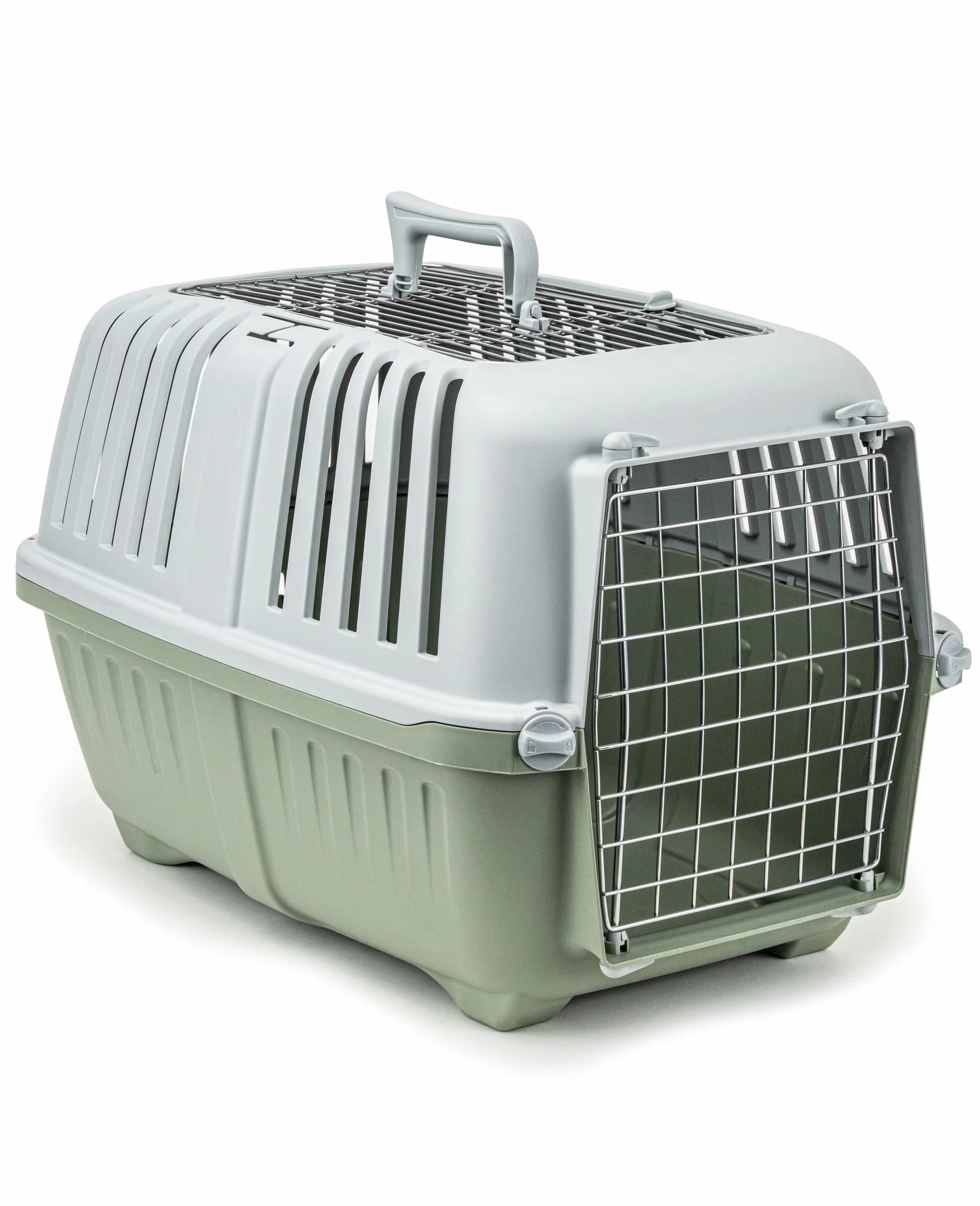 Caisse Transport Chien Plastique 58,5x35,5x40 cm Grille Métal poignée Fermeture Jusqu'à 15 kg Vert