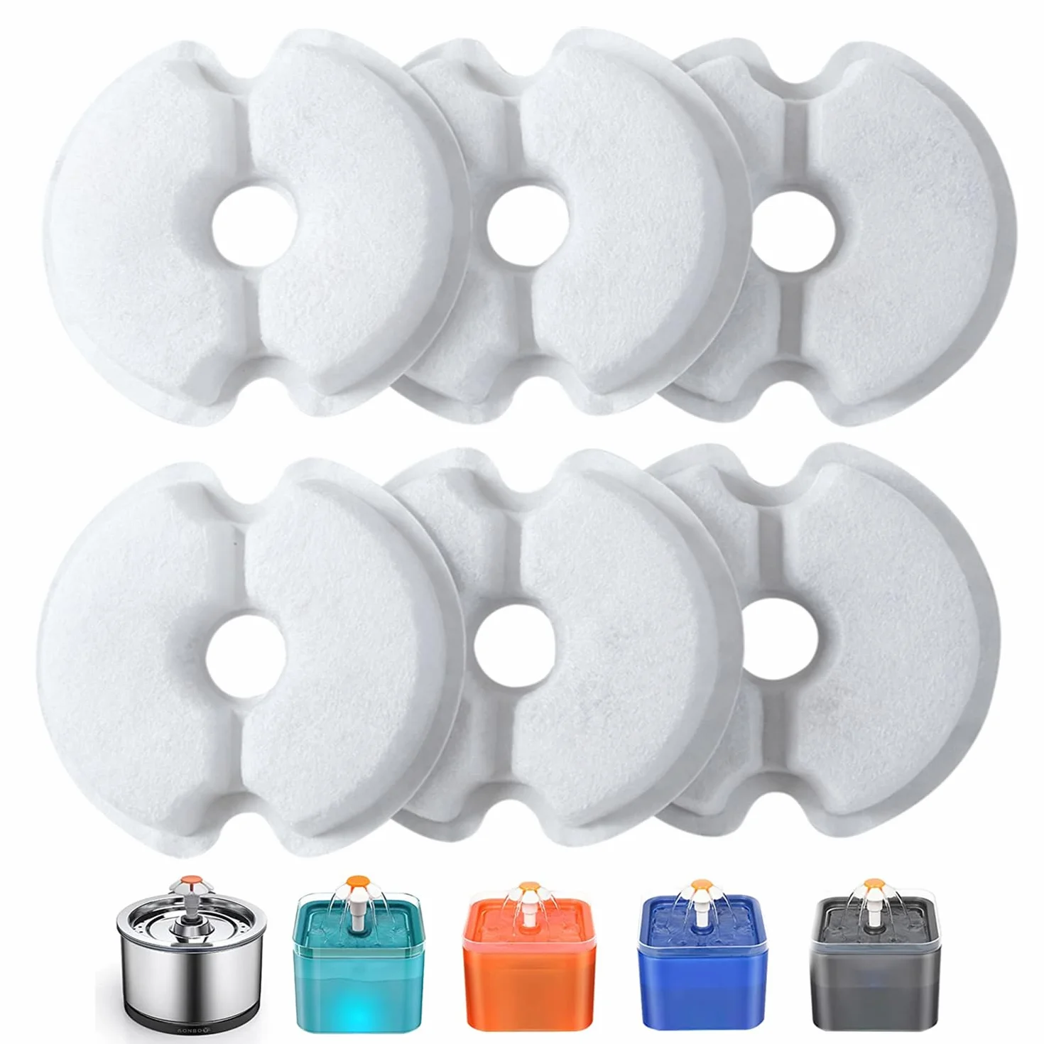 Filtre de Fontaine à Eau 6 Pièces, Yiupea Filtres de Rechange pour Fontaine de Chat 2L & 2.5L avec Charbon Actif & Résine Triple Filtration